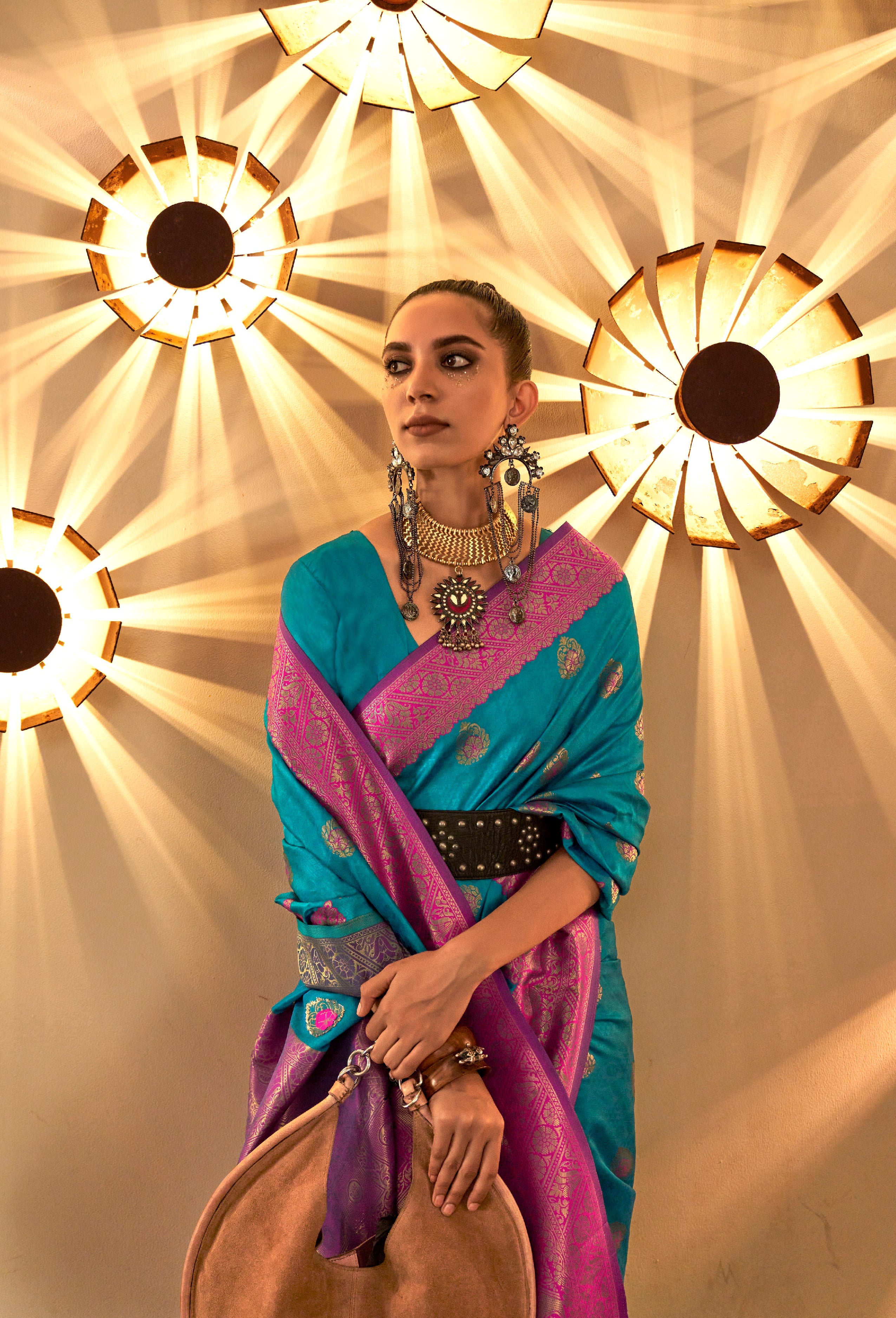 Buy MySilkLove Seaweed Blue Banarasi Woven Handloom Silk Saree Online