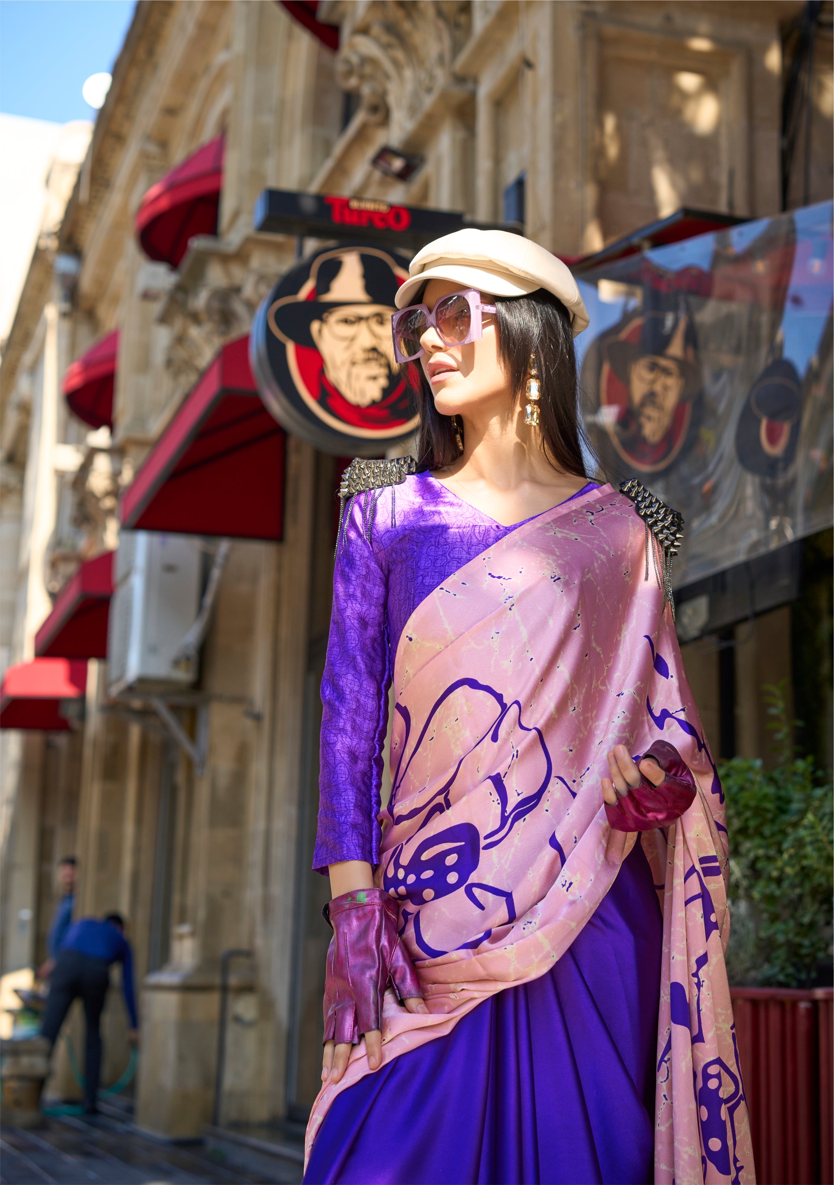 Buy MySilkLove Blue Gem and Pink Printed Satin Crepe Sarees Online