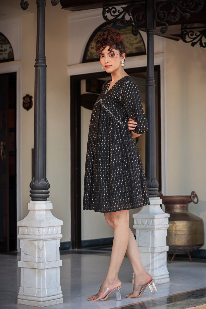Buy MySilkLove Midnight Black Thread Handmade Embroidery Dress Online