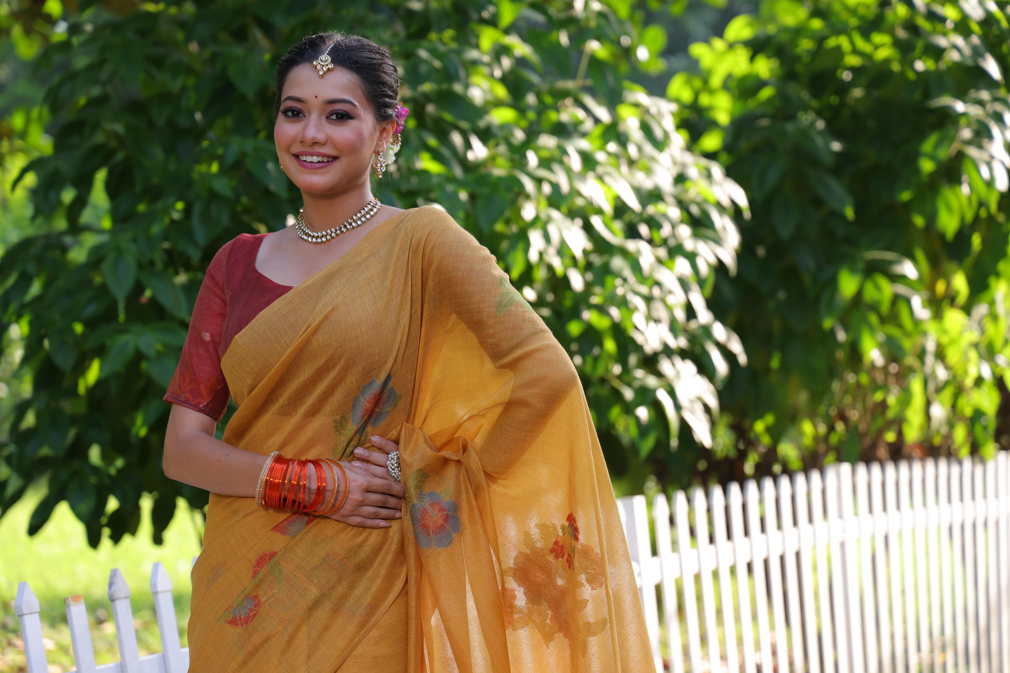 Buy MySilkLove Daylily Yellow Woven Muga Cotton Saree Online