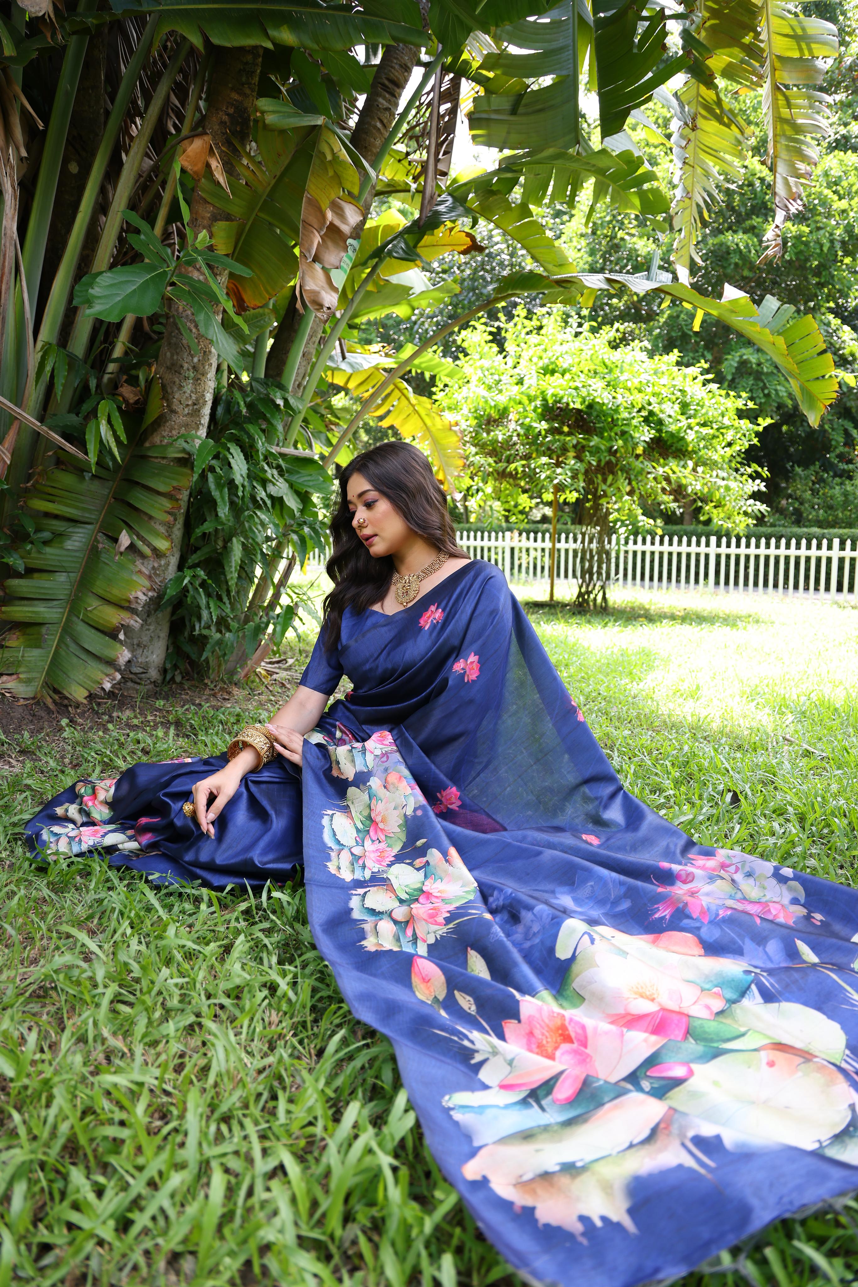 Buy MySilkLove Dusk Blue Tussar Silk Saree Online