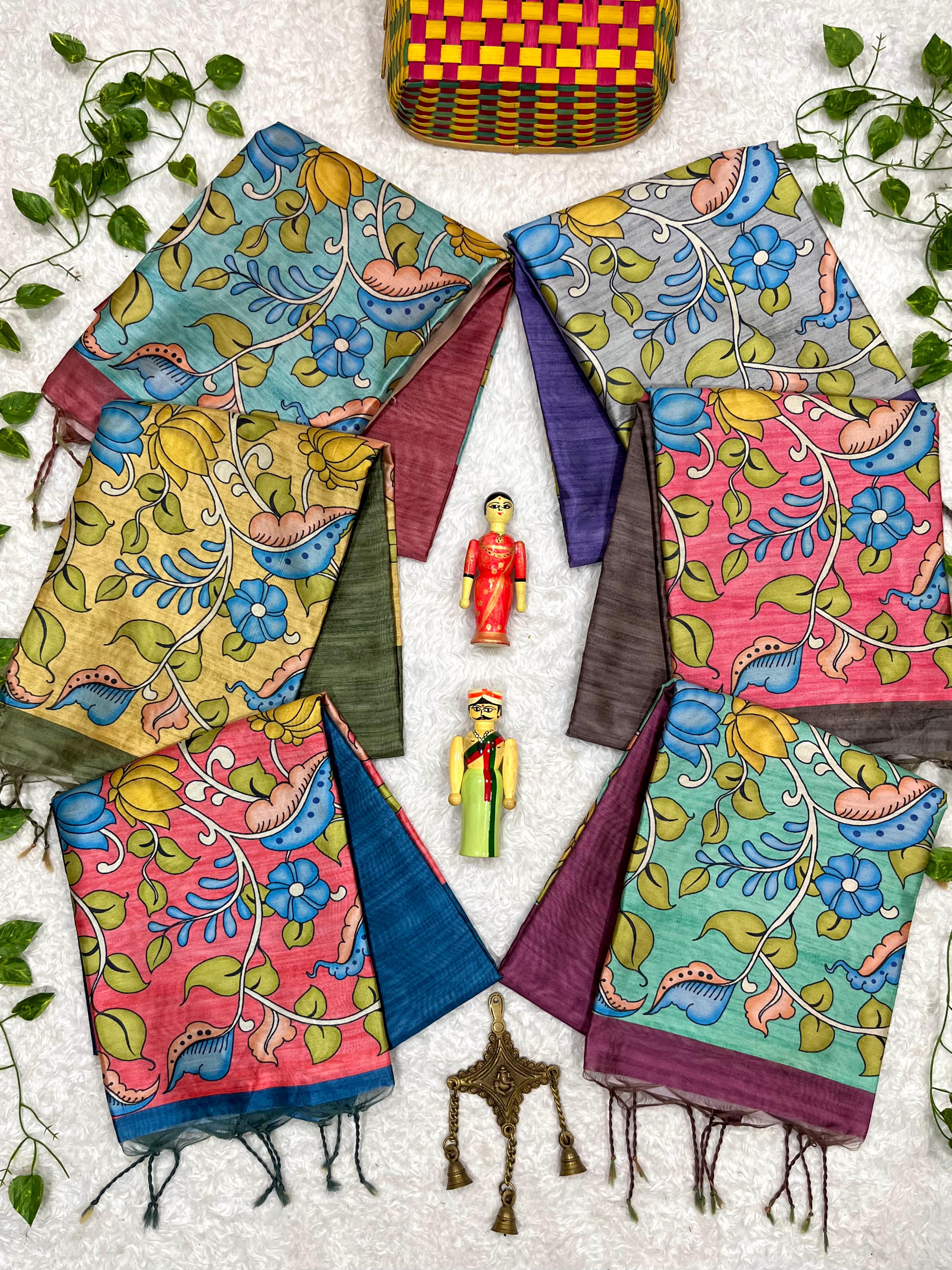 Buy MySilkLove Borage Blue Floral Printed Cotton Saree Online