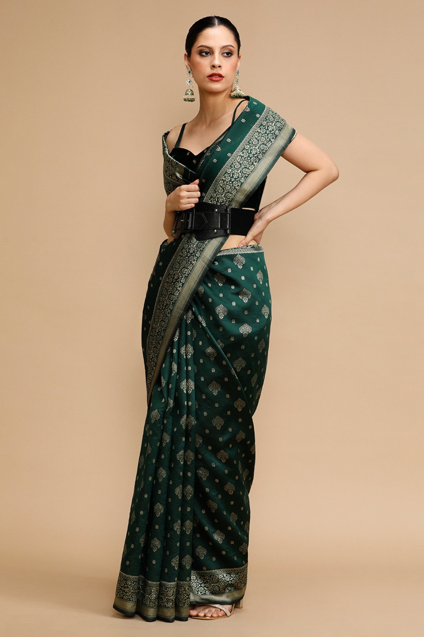 Buy MySilkLove Hunter Green Woven Jacquard Lichi Silk Saree Online