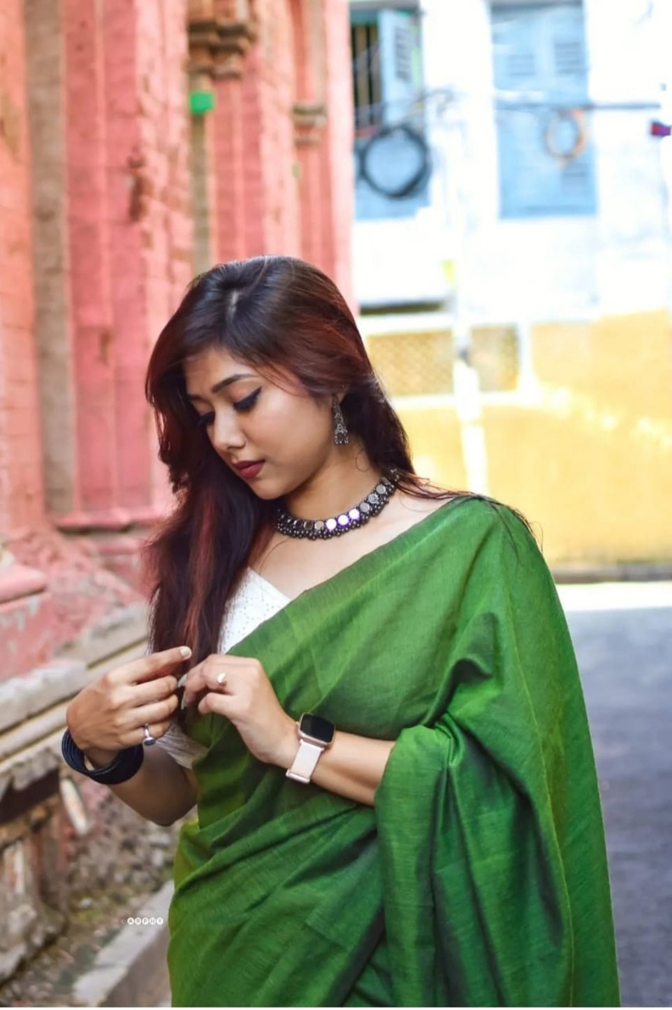 Buy MySilkLove Jungle Green Cotton Plain Saree Online
