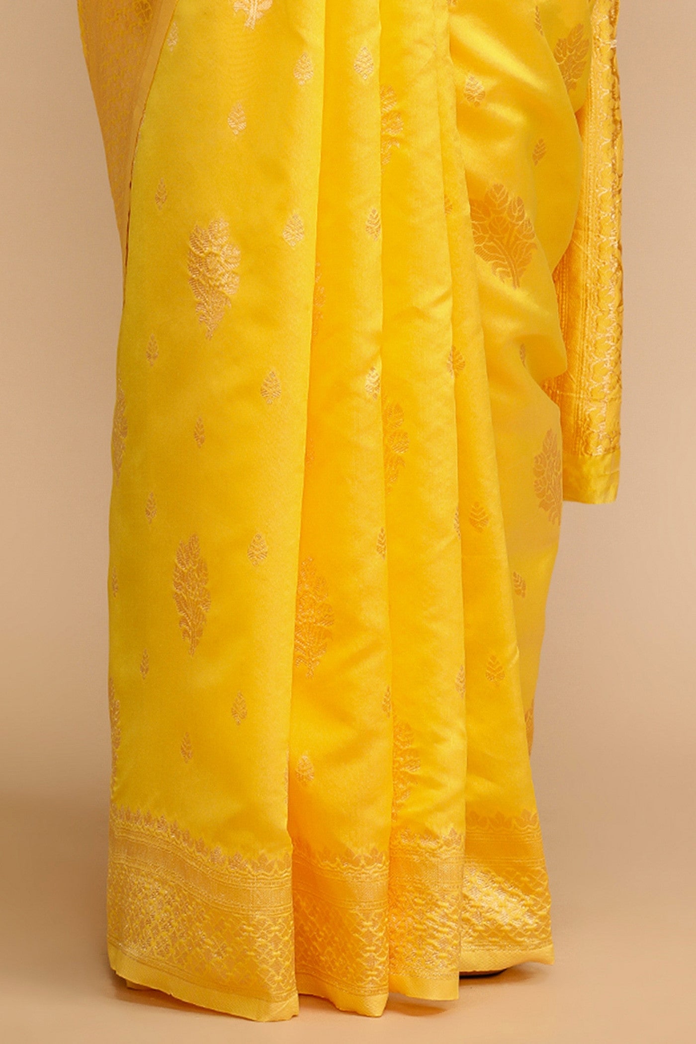 Buy MySilkLove Royal Yellow Woven Jacquard Lichi Silk Saree Online