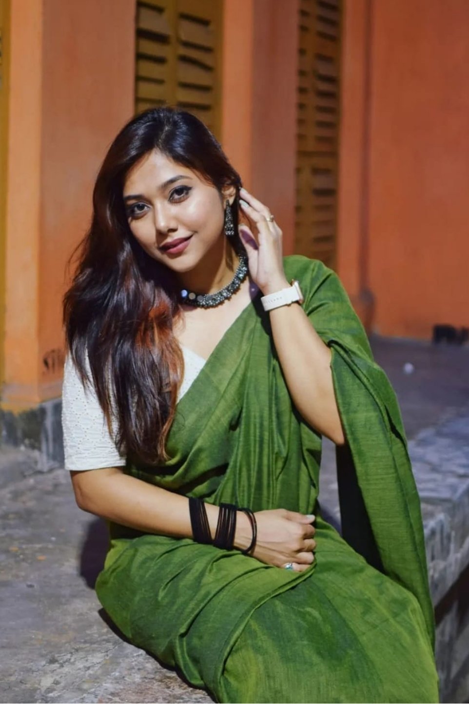 Buy MySilkLove Jungle Green Cotton Plain Saree Online