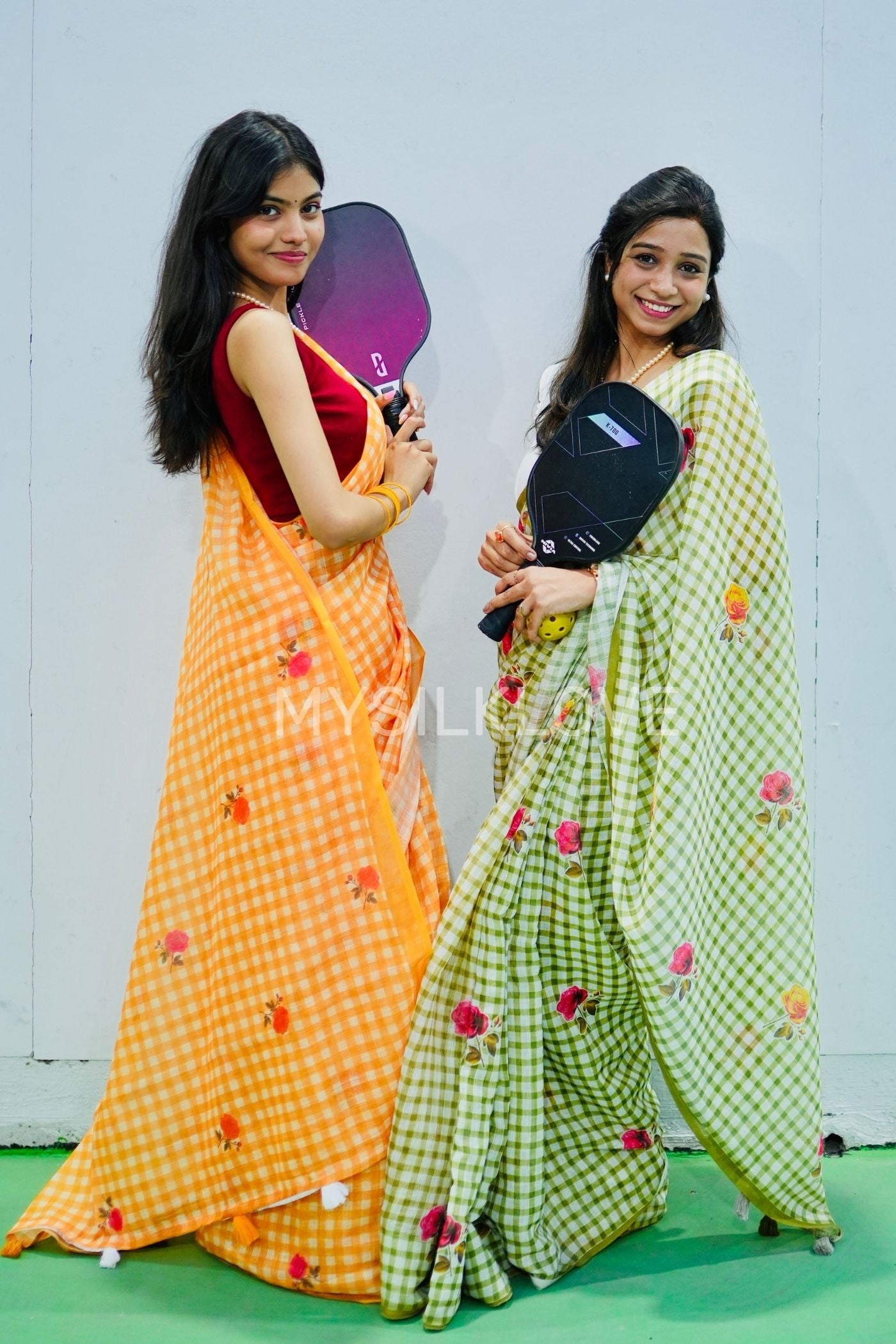 Buy MySilkLove Pista Green Soft Linen Cotton Printed Saree Without Blouse Online