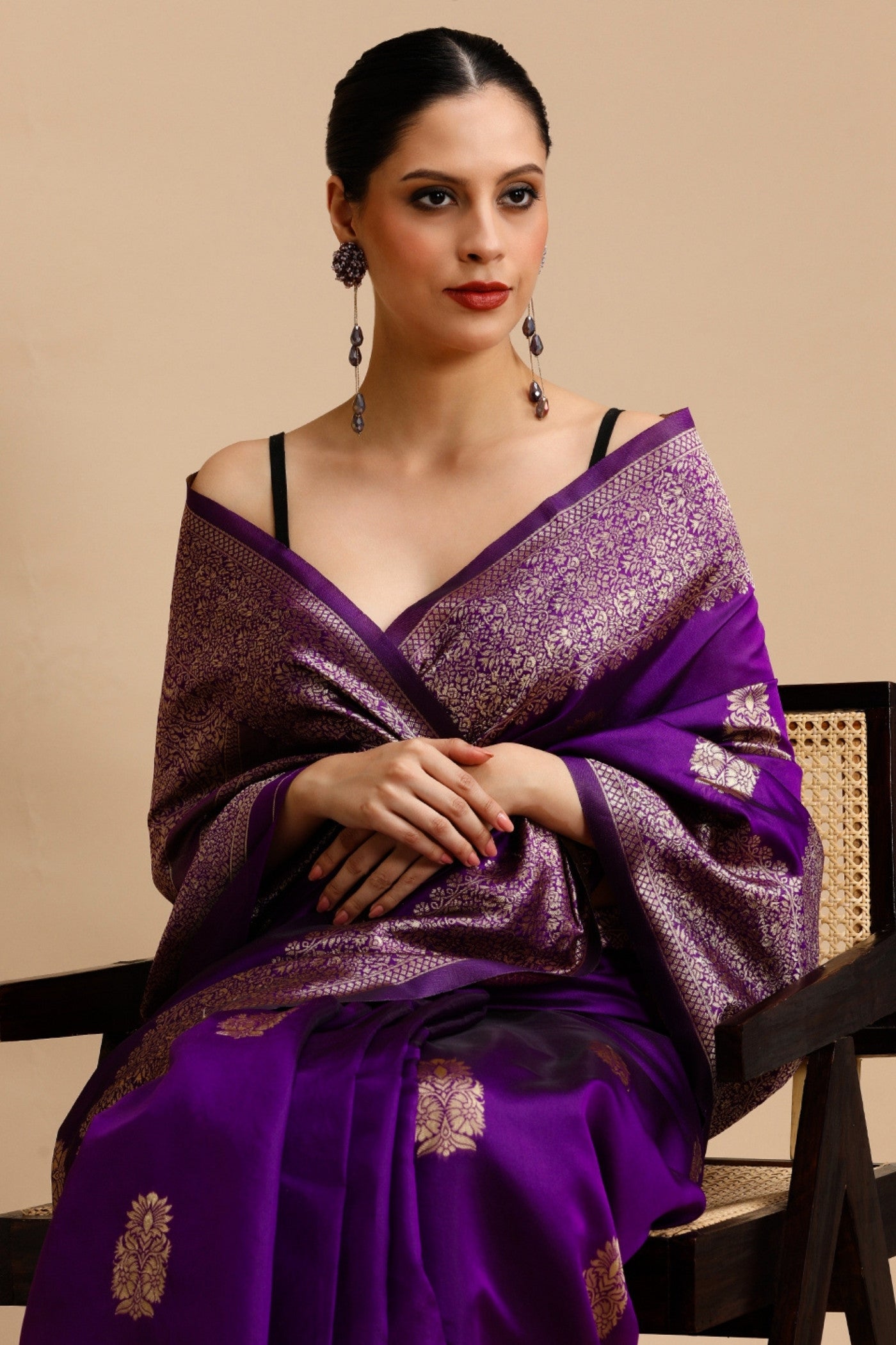 Buy MySilkLove Jasmine Purple Woven Jacquard Lichi Silk Saree Online