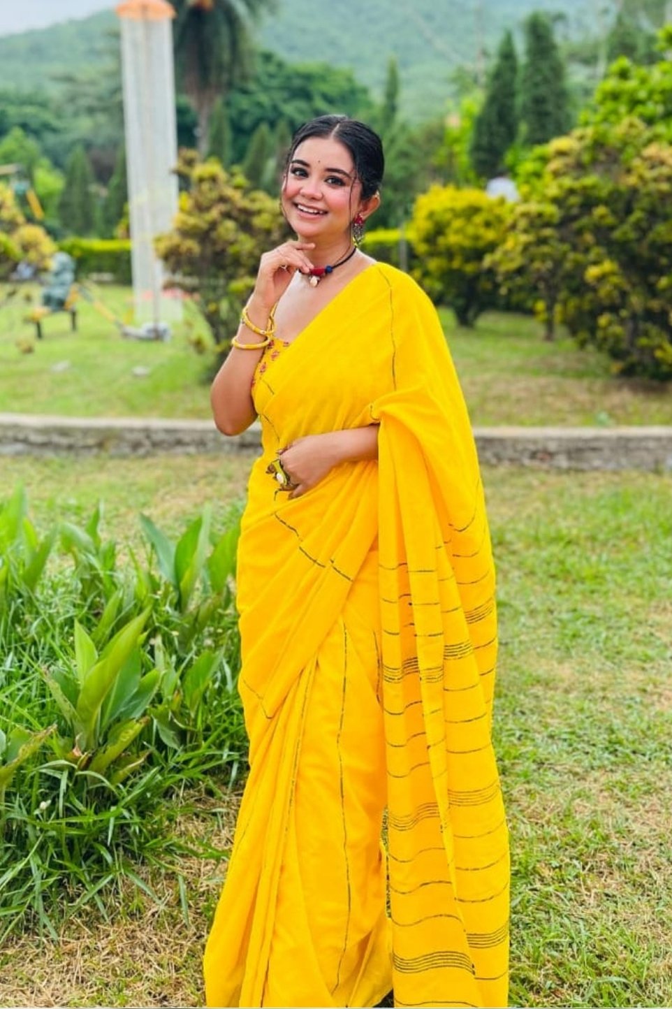 Buy MySilkLove Tulip Yellow Cotton Gicha Stripes Handloom Saree Online