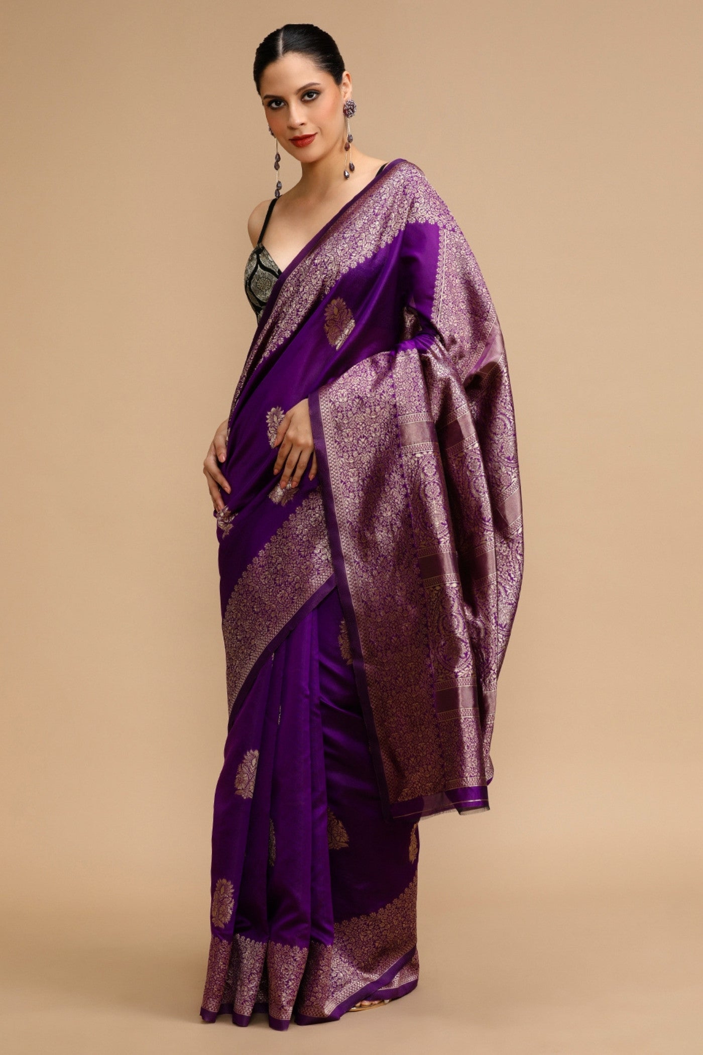 Buy MySilkLove Jasmine Purple Woven Jacquard Lichi Silk Saree Online