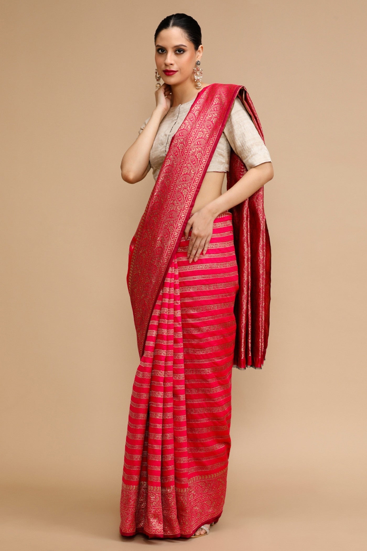 Buy MySilkLove Amaranth Pink Woven Jacquard Lichi Silk Saree Online