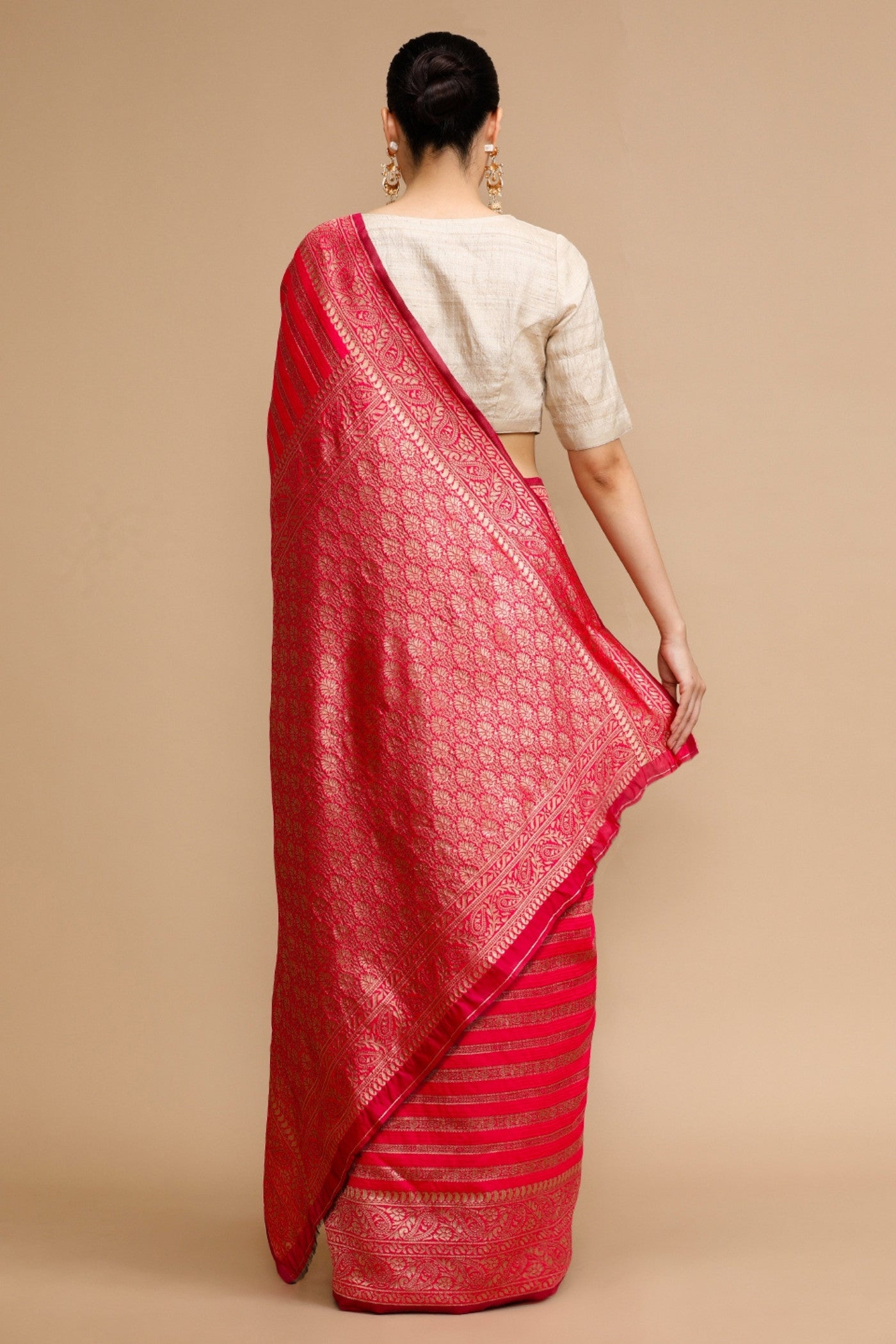 Buy MySilkLove Amaranth Pink Woven Jacquard Lichi Silk Saree Online