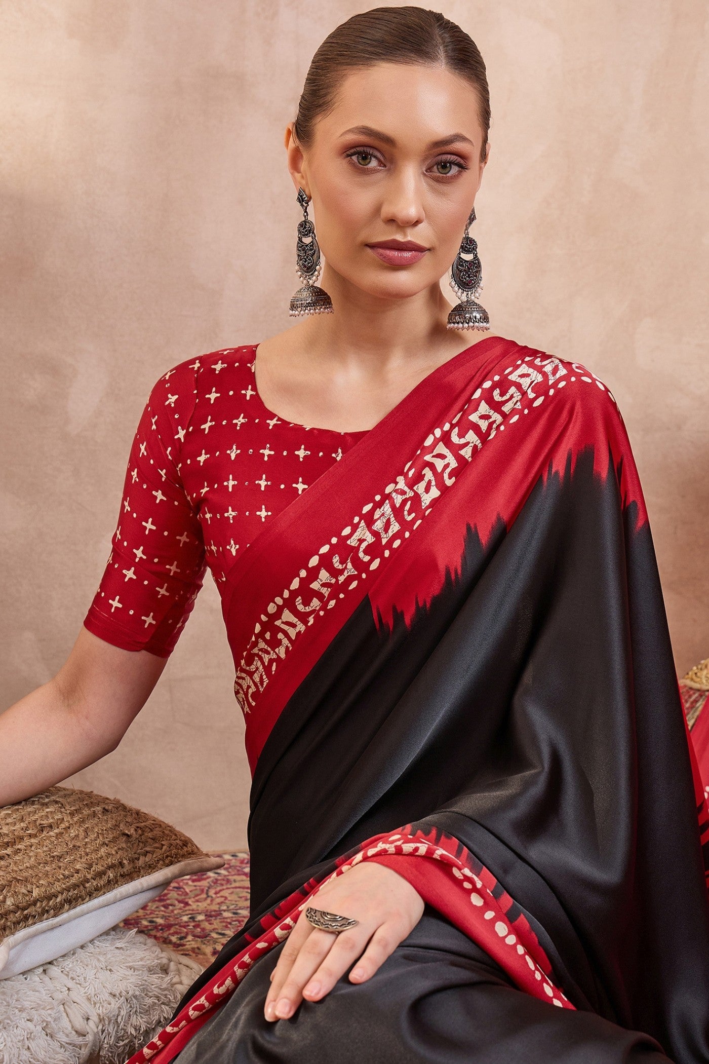 Buy MySilkLove Blackberry Printed Satin Crepe Silk Saree Online