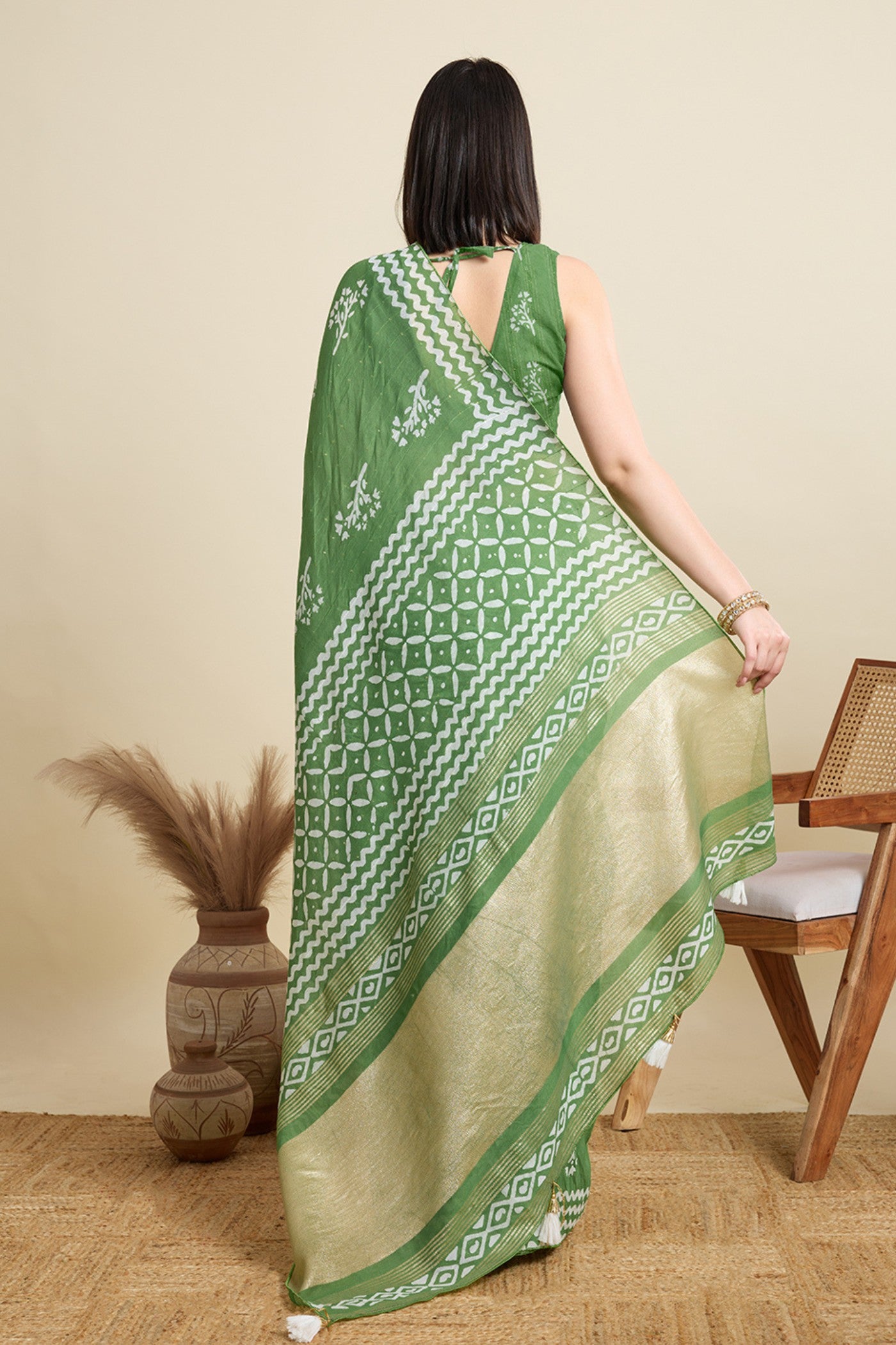 Buy MySilkLove Light Green Woven Cotton Silk Saree Online