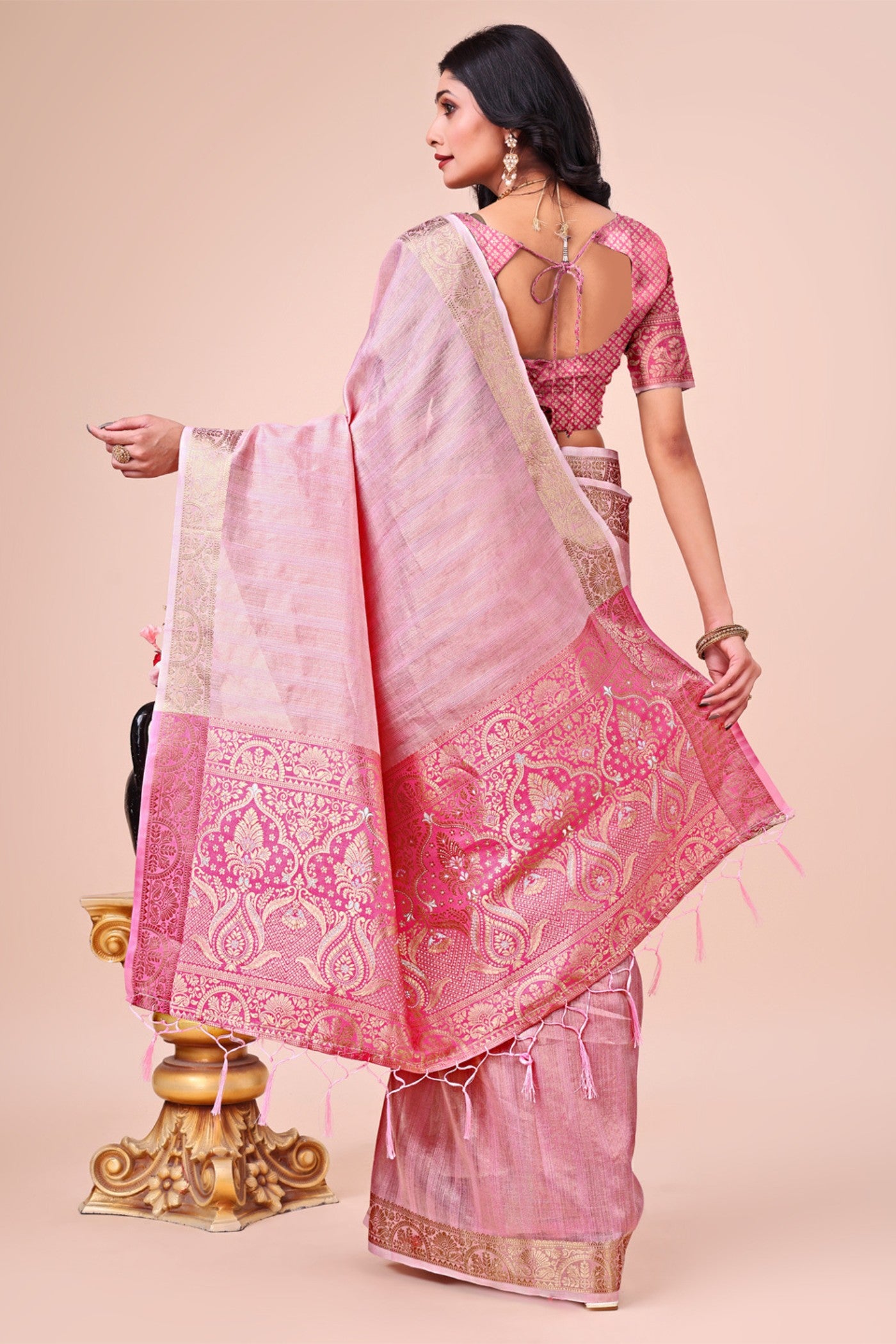 Buy MySilkLove Blush Pink Woven Organza Saree Online