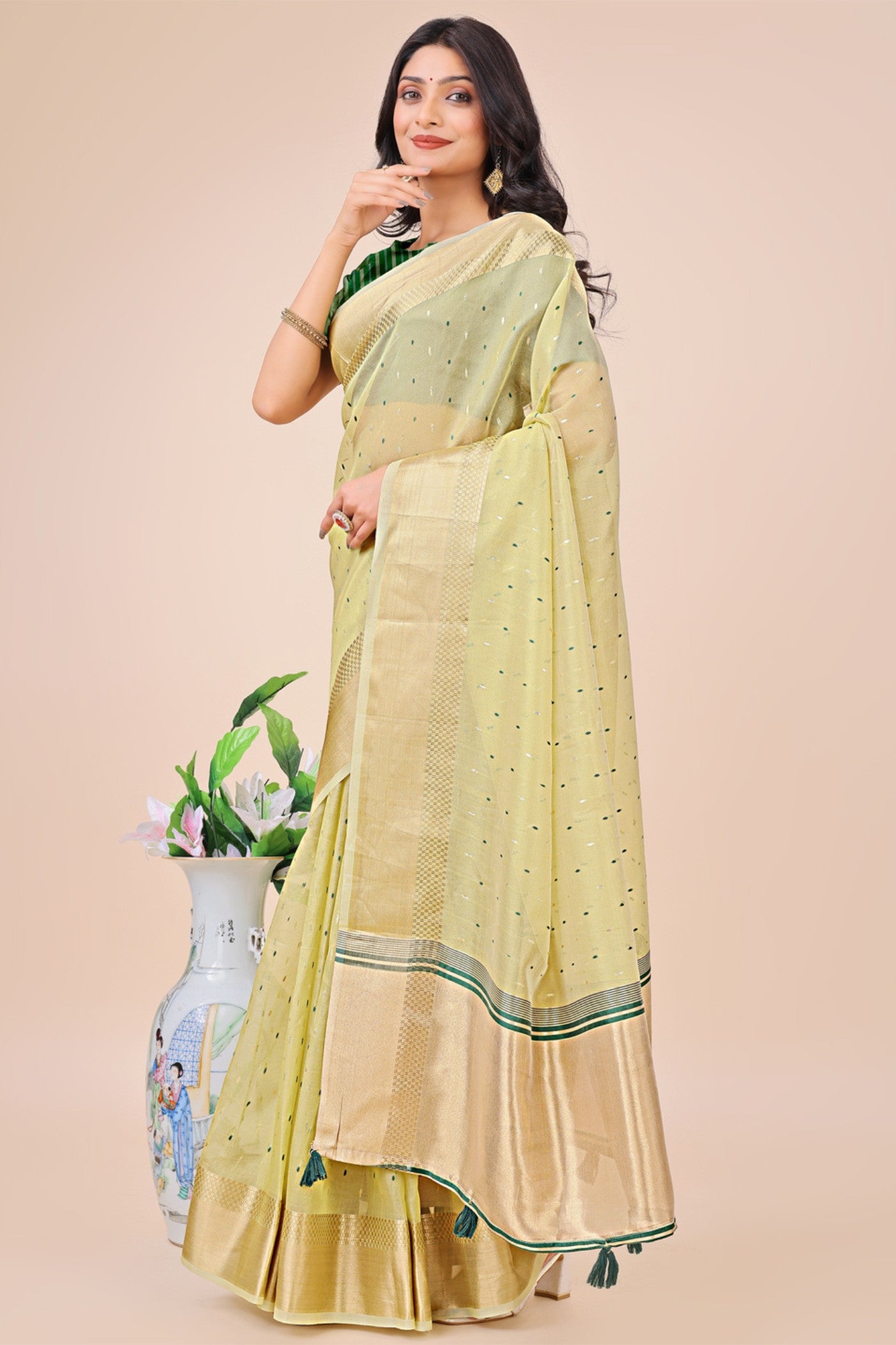 Buy MySilkLove Biscotti Yellow Woven Organza Saree Online