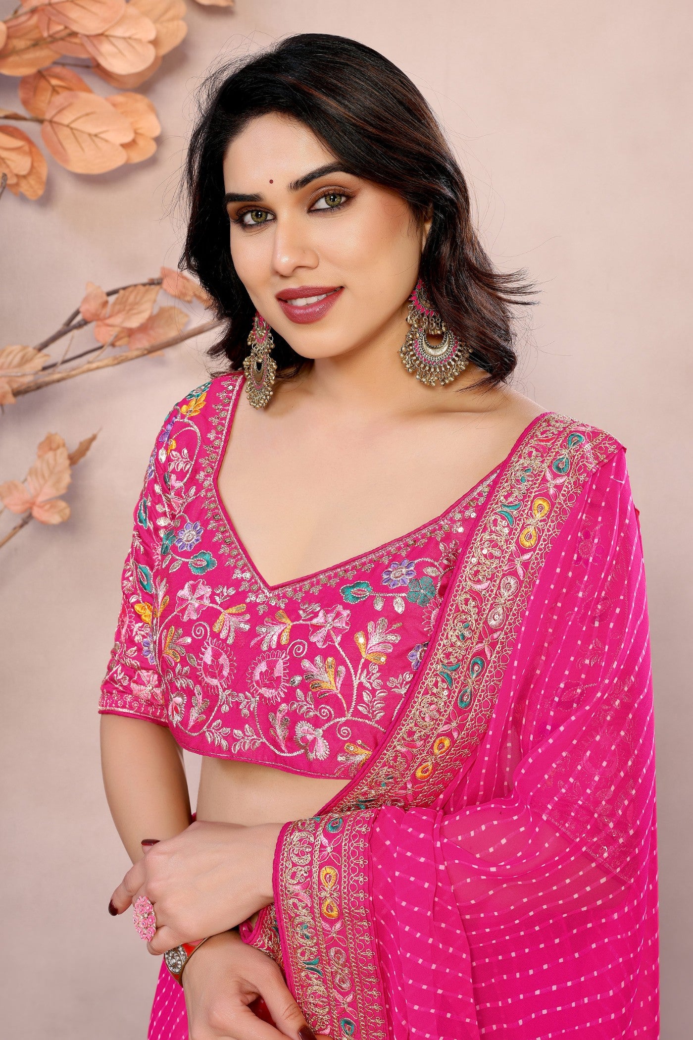 Buy MySilkLove Lipstick Pink Georgette Designer Partywear Saree Online