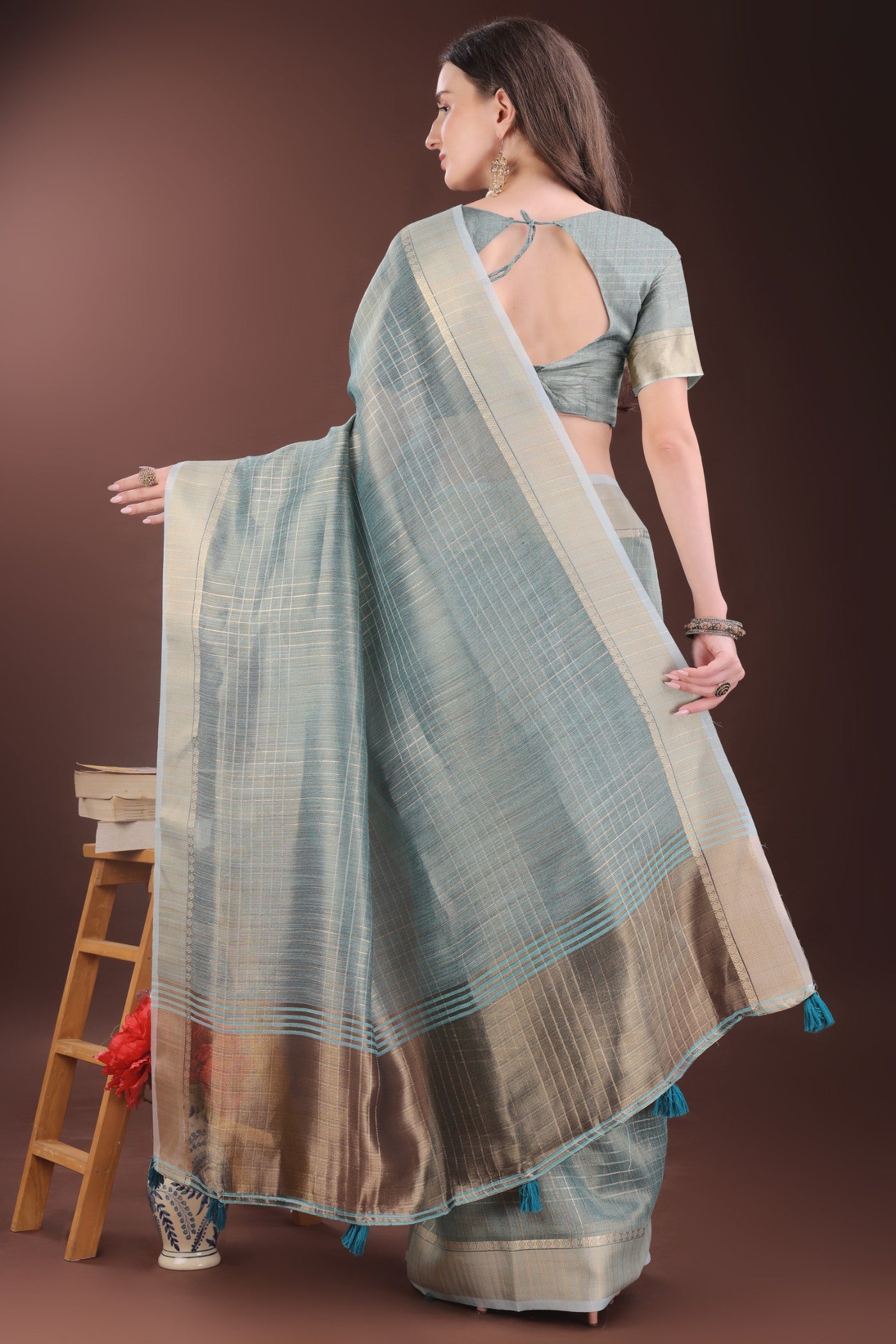 Buy MySilkLove Koi Blue Woven Organza Saree Online