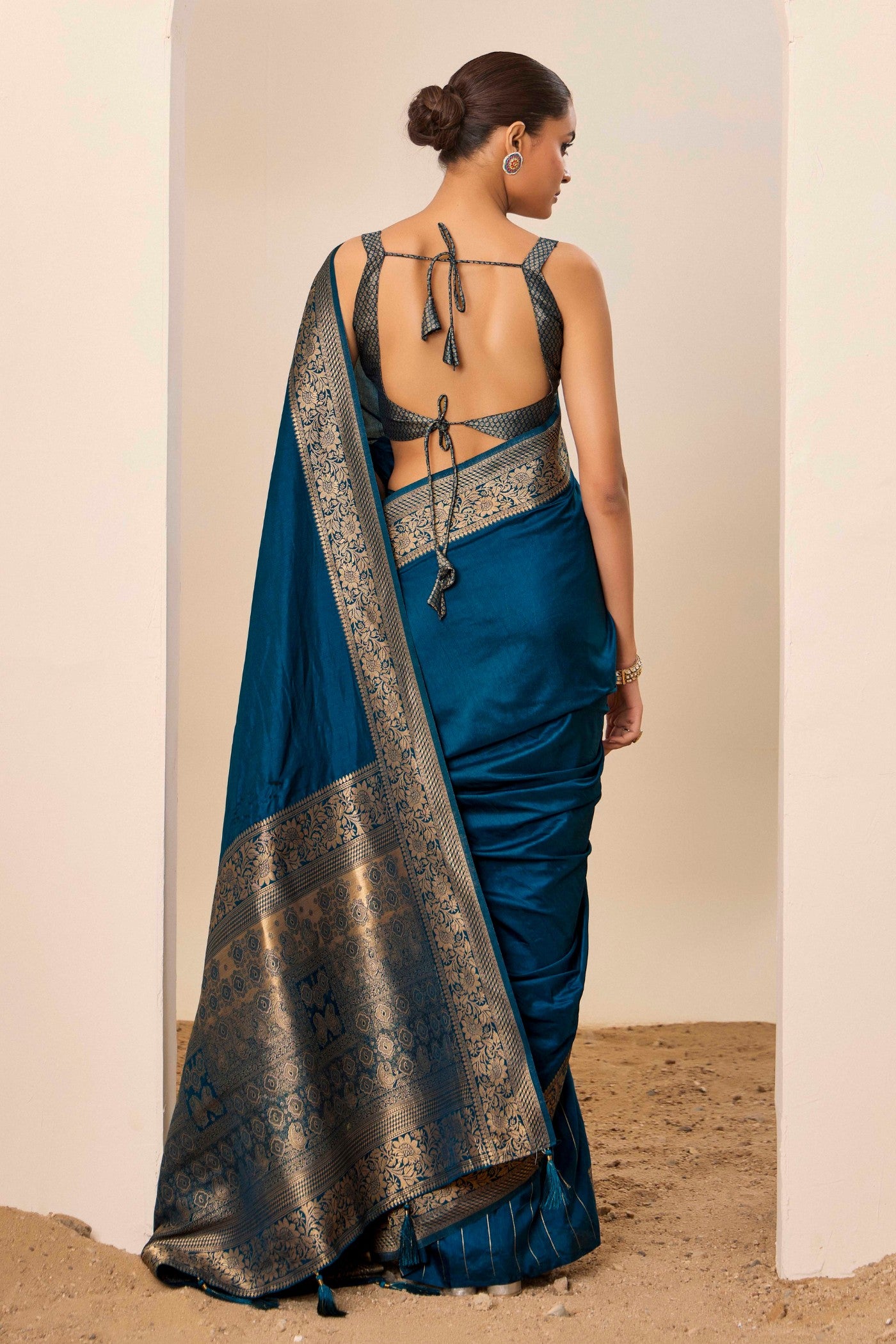Buy MySilkLove Teal Blue Woven Dola Silk Saree Online