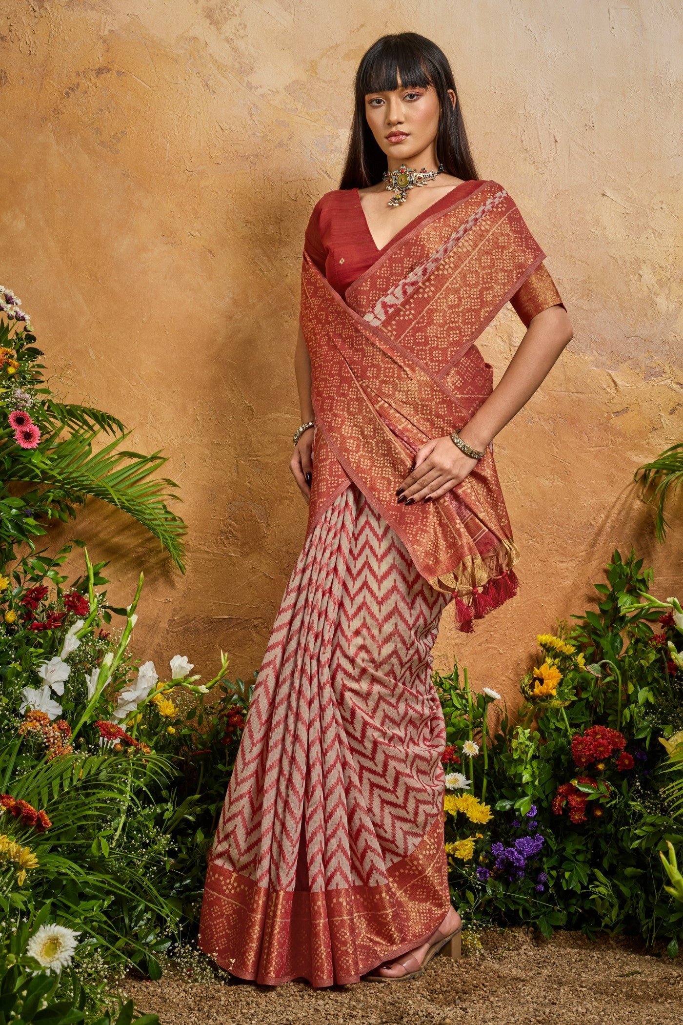 Buy MySilkLove Burned Red Cotton Handloom Patola Saree Online