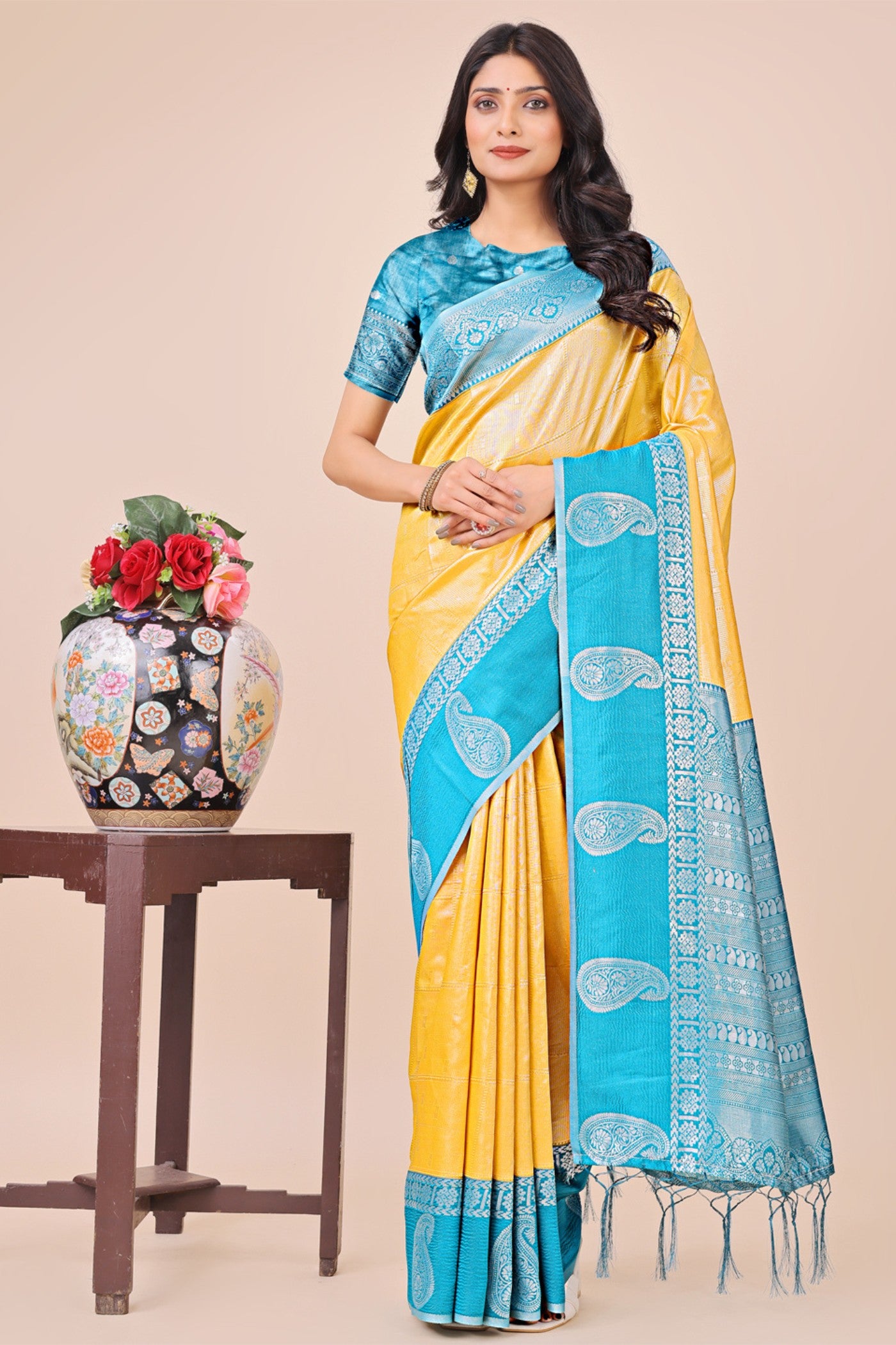 Buy MySilkLove Dijon Blue Woven Banarasi Saree Online