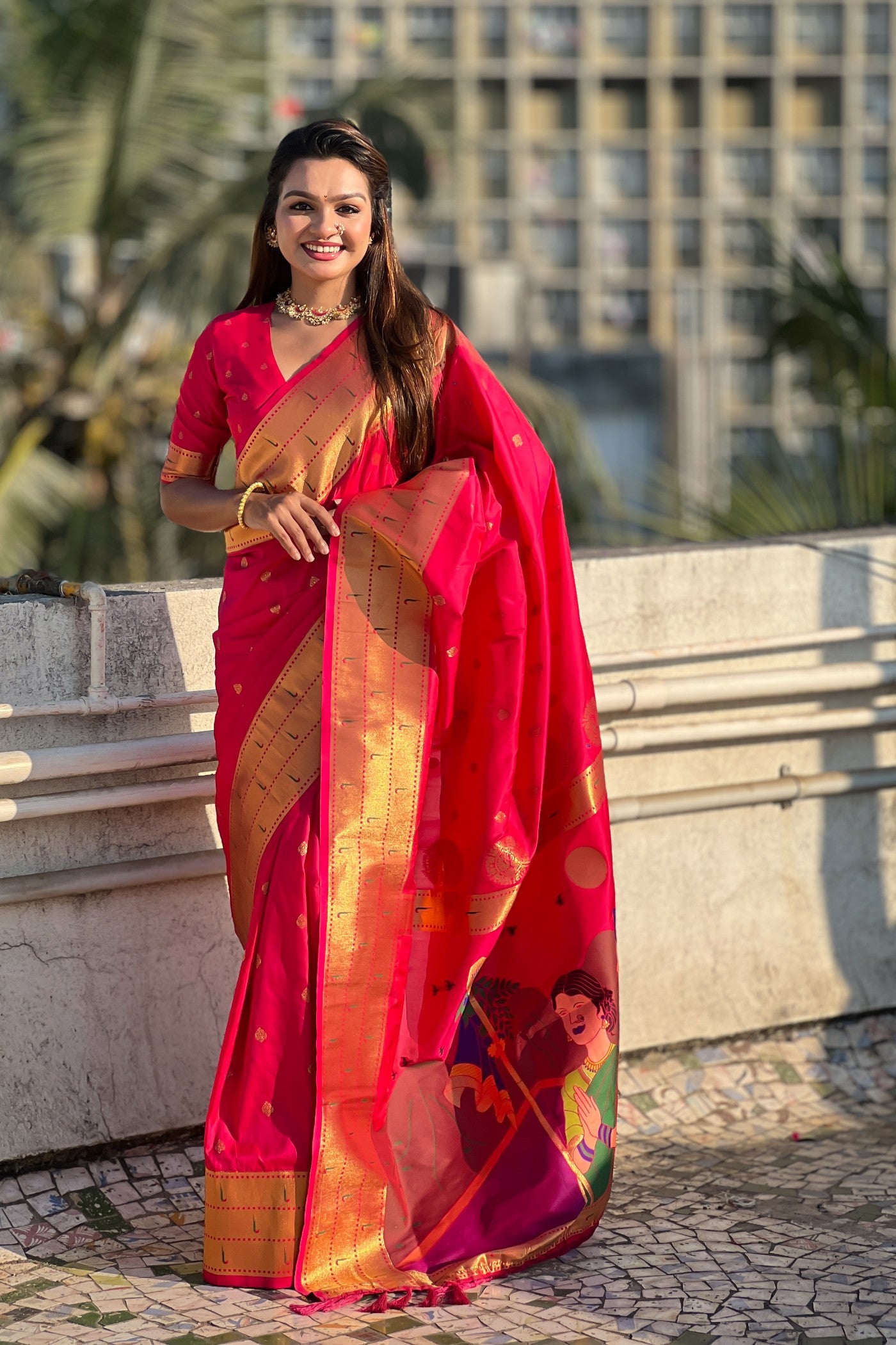 Buy MySilkLove Poppy Pink Woven Paithani Saree Online