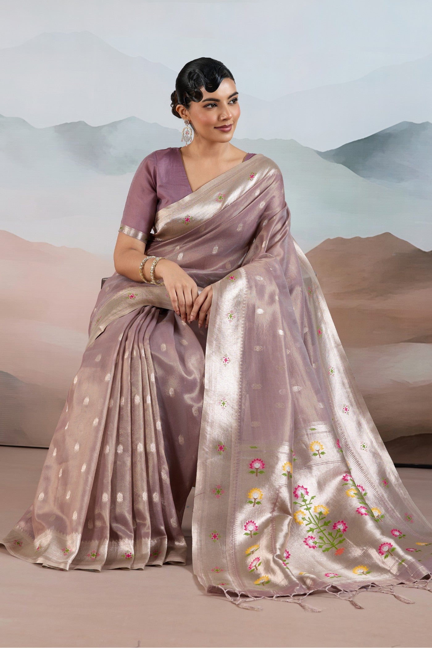 Buy MySilkLove Veil Purple Zari Woven Tissue Paithani Saree Online