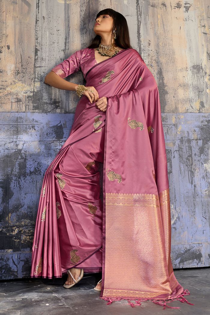 Buy MySilkLove Hot Pink Handloom Satin Soft Silk Saree Online