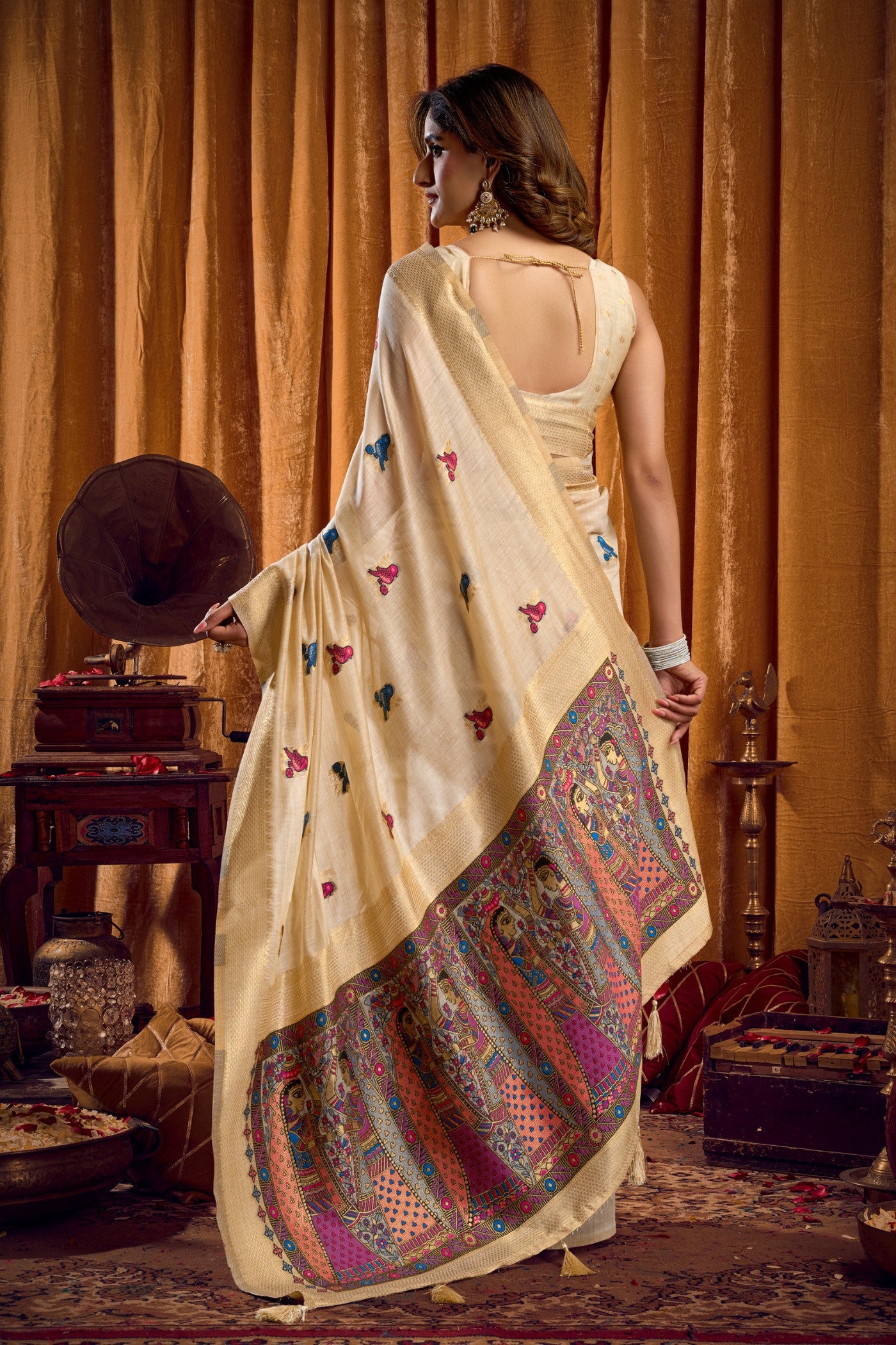 Buy MySilkLove Oyster Cream Woven Cotton Saree Online