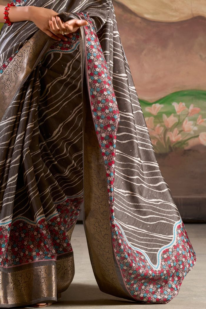 Buy MySilkLove Limed Grey Woven Dola Silk Saree Online