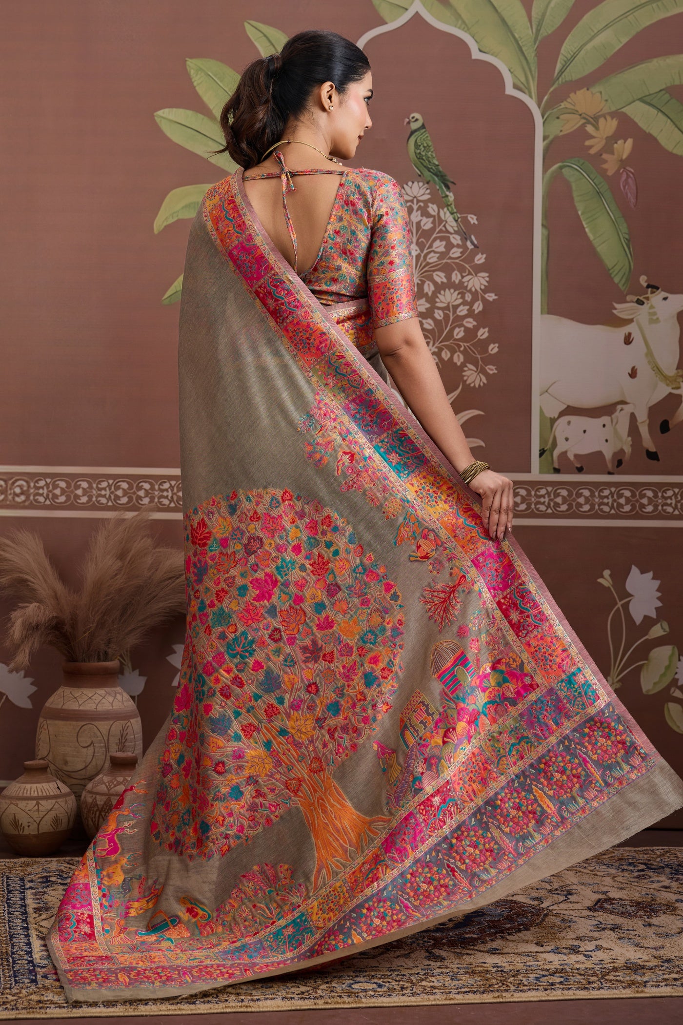 Buy MySilkLove Russet Brown Kashmiri Handllom Jamewar Saree Online
