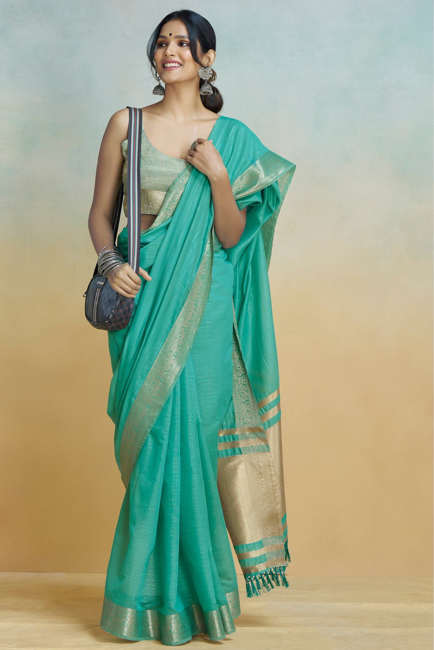 Buy MySilkLove Tropical Green Woven Maheshwari Saree Online