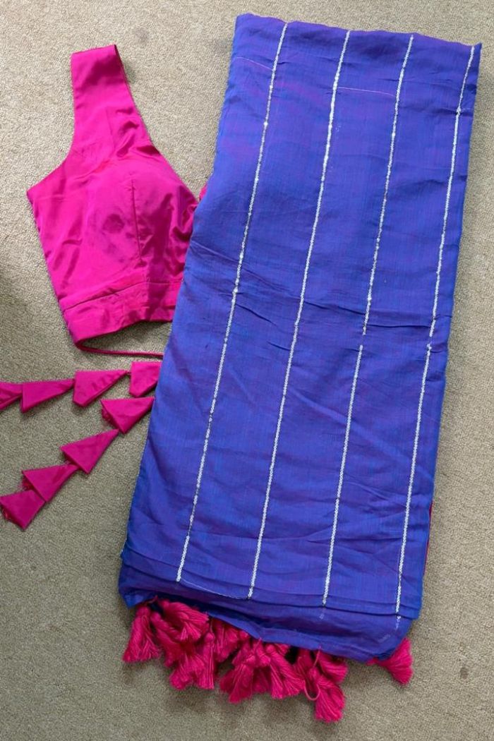 Buy MySilkLove Steel Blue Mul Mul Cotton Saree Without Blouse Online
