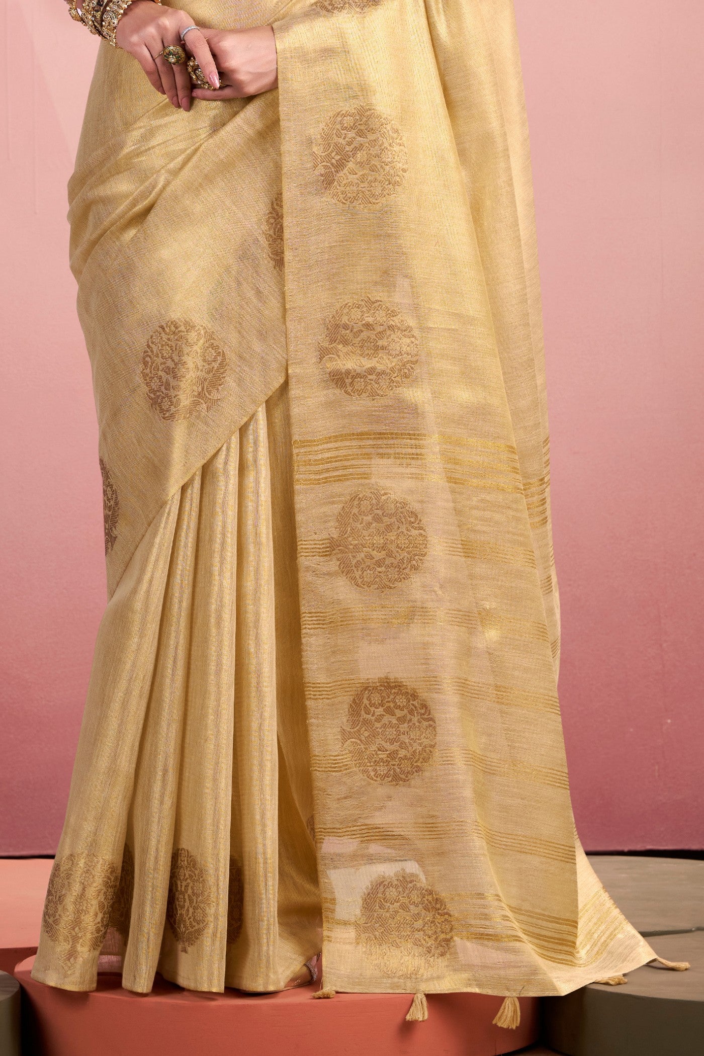 Buy MySilkLove Ivory Cream Zari Woven Tissue Saree Online
