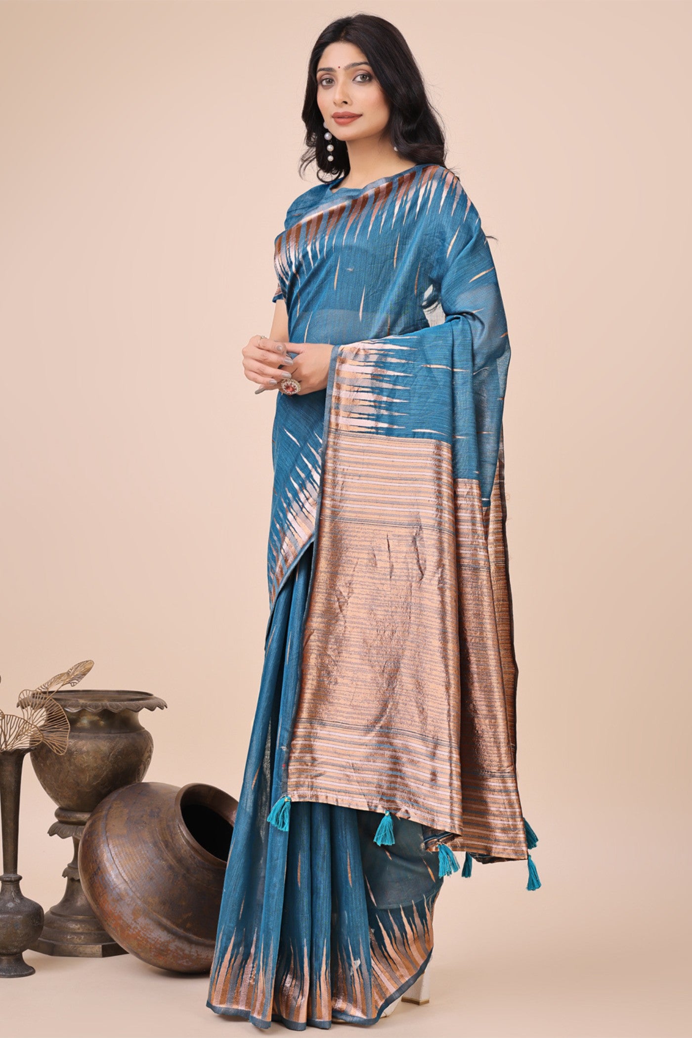 Buy MySilkLove Cyan Blue Linen Cotton Saree Online