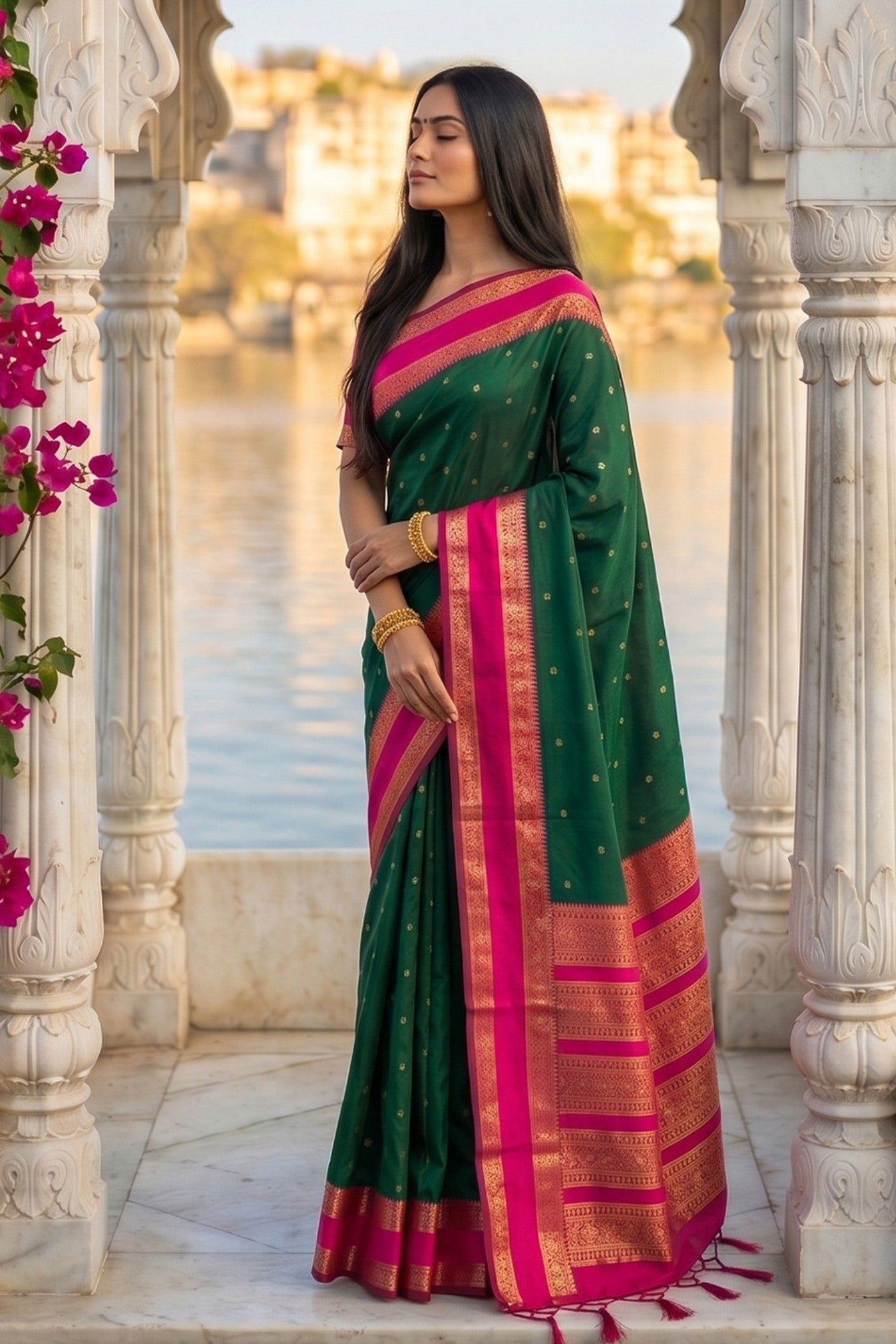 Buy MySilkLove Dark Green and Red Woven Banarasi Saree Online