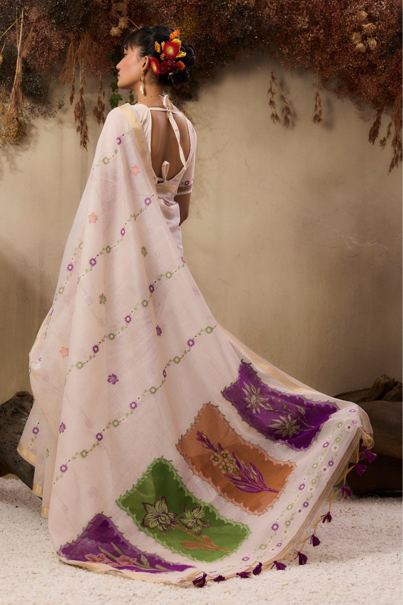 Buy MySilkLove Porcelain Cream Handloom Muga Cotton Saree Online