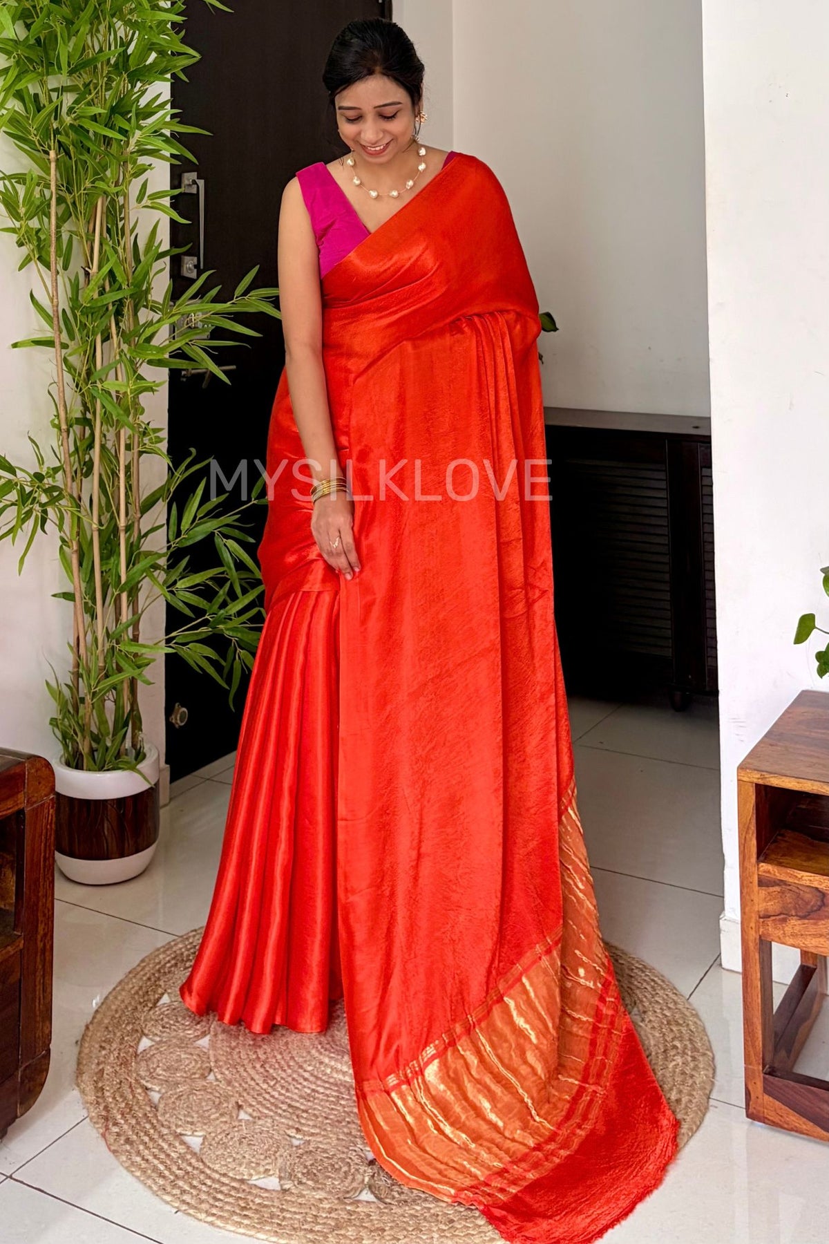 Buy MySilkLove Terracotta Orange Modal Pure Gajji Silk Saree with Lagdi Zari Pallu Saree Online