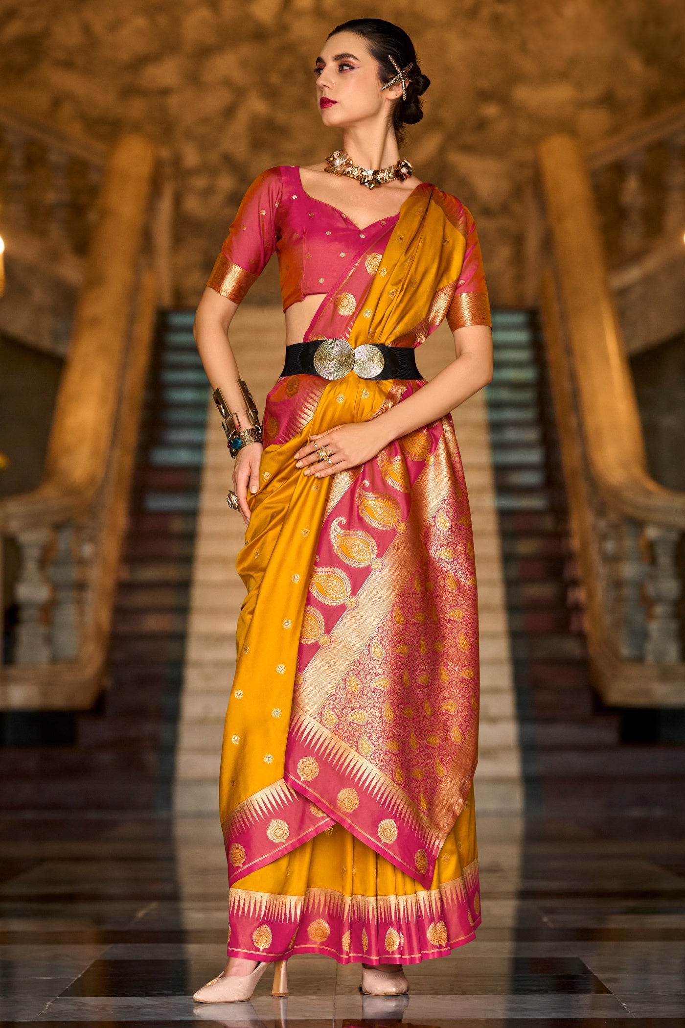 Buy MySilkLove Haldi Yellow Zari Woven Banarasi Saree Online