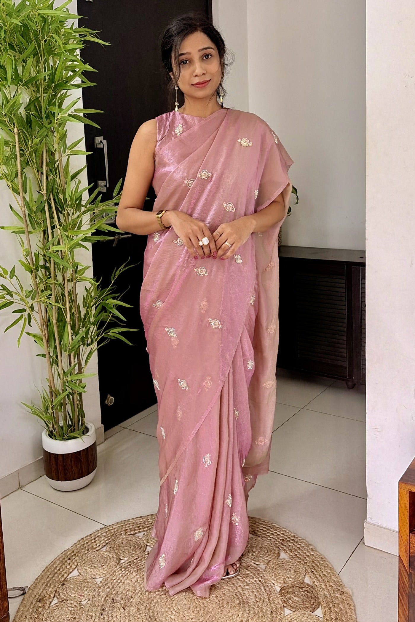 Buy MySilkLove Rose Pink Embroidered Partywear Saree Online