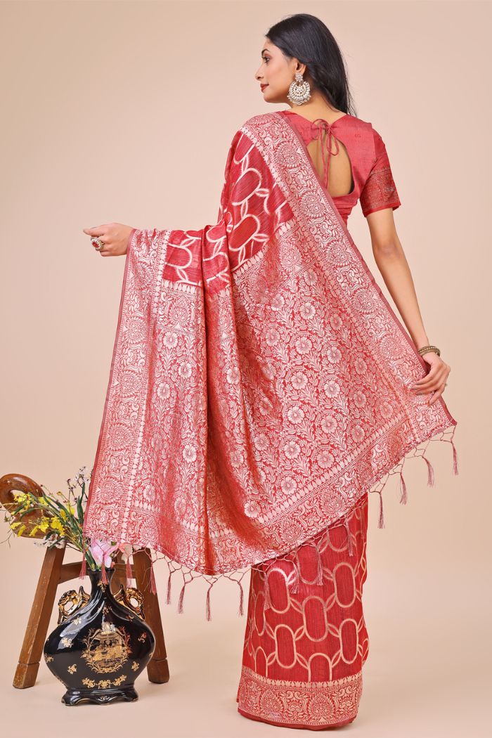 Buy MySilkLove Tropical Peach Linen Cotton Saree Online