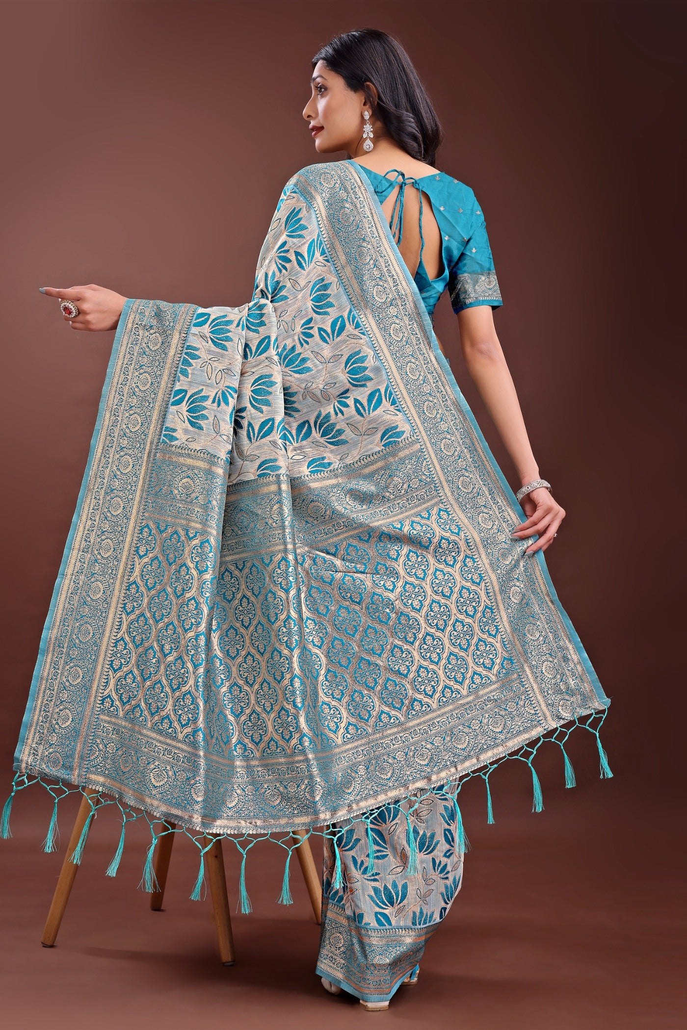 Buy MySilkLove Light Sky Blue Linen Cotton Saree Online