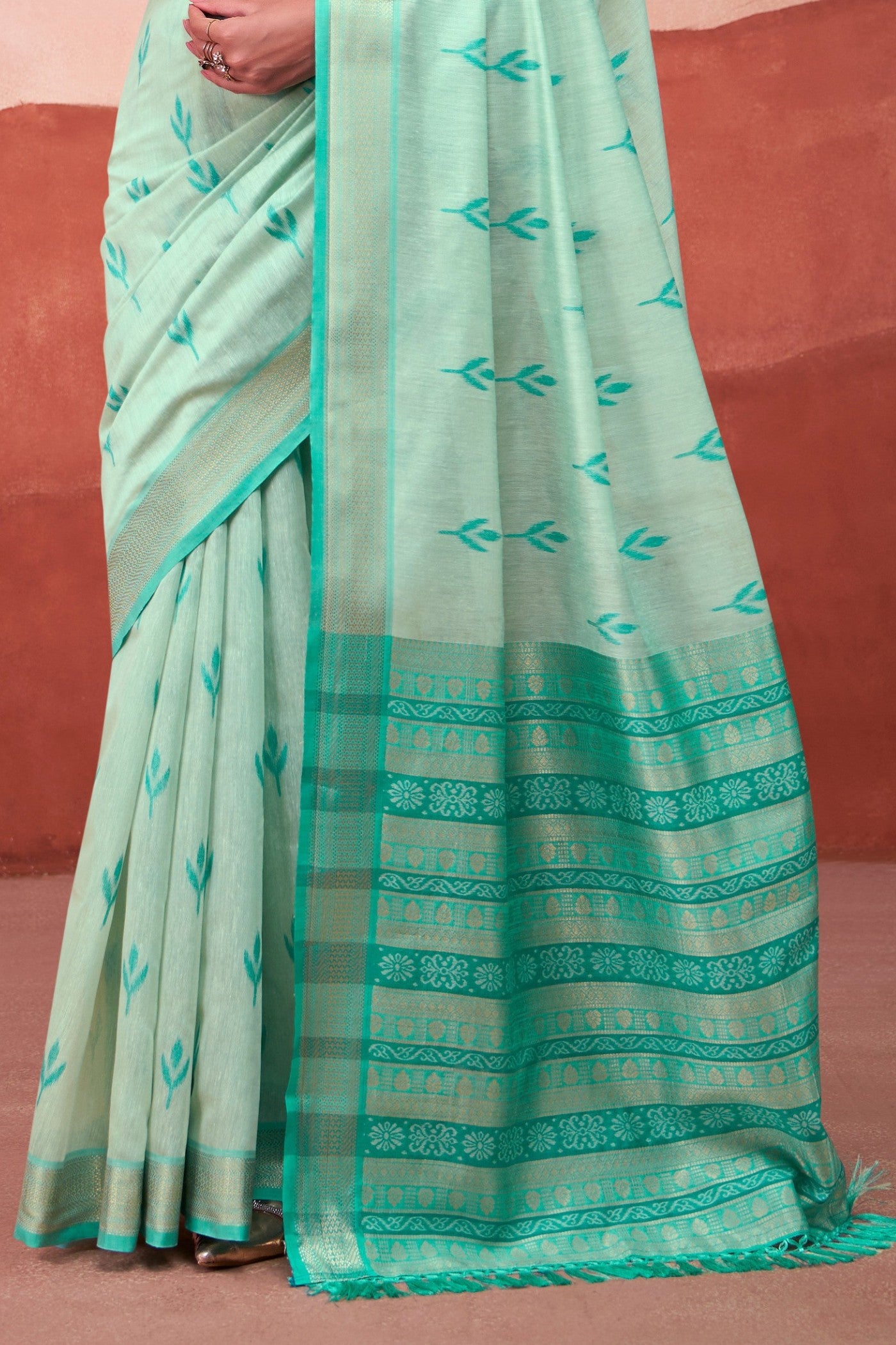 Buy MySilkLove Thyme Green Woven Modal Cotton Saree Online
