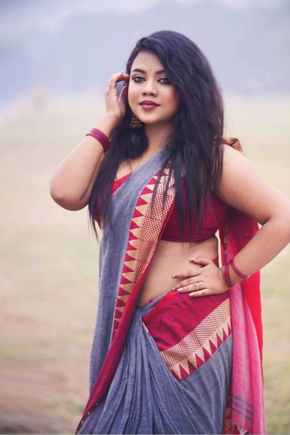 Buy MySilkLove Shamrock Grey Cotton Temple Border Saree Online
