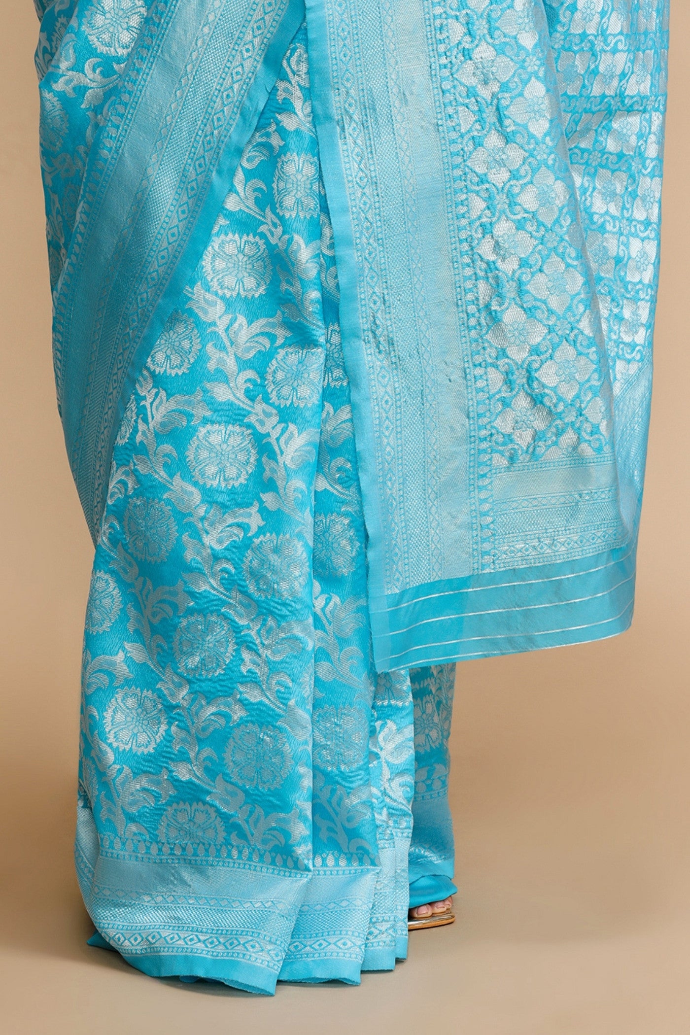 Buy MySilkLove Aqua Blue Woven Jacquard Lichi Silk Saree Online