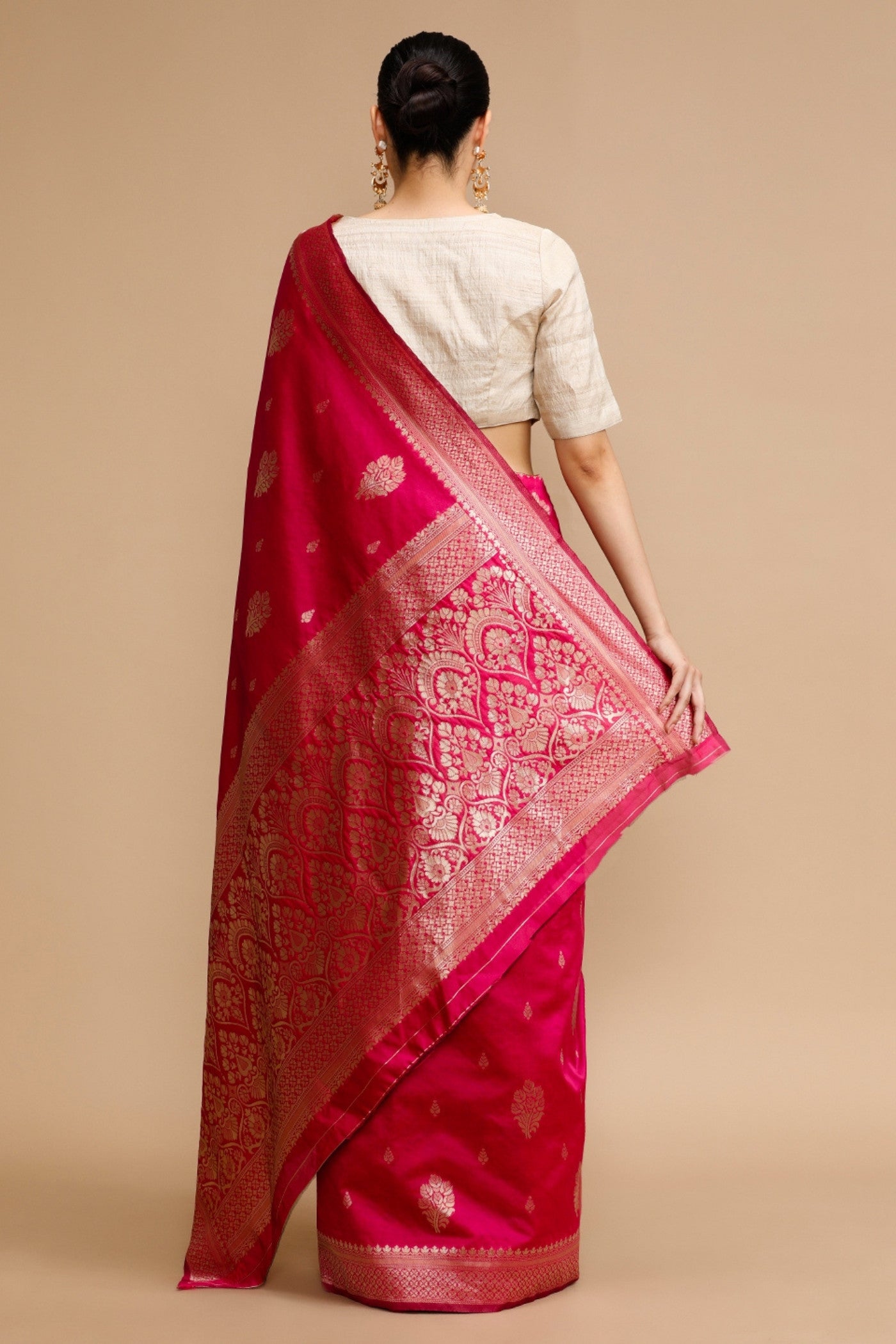 Buy MySilkLove Fuchsia Pink Woven Jacquard Lichi Silk Saree Online