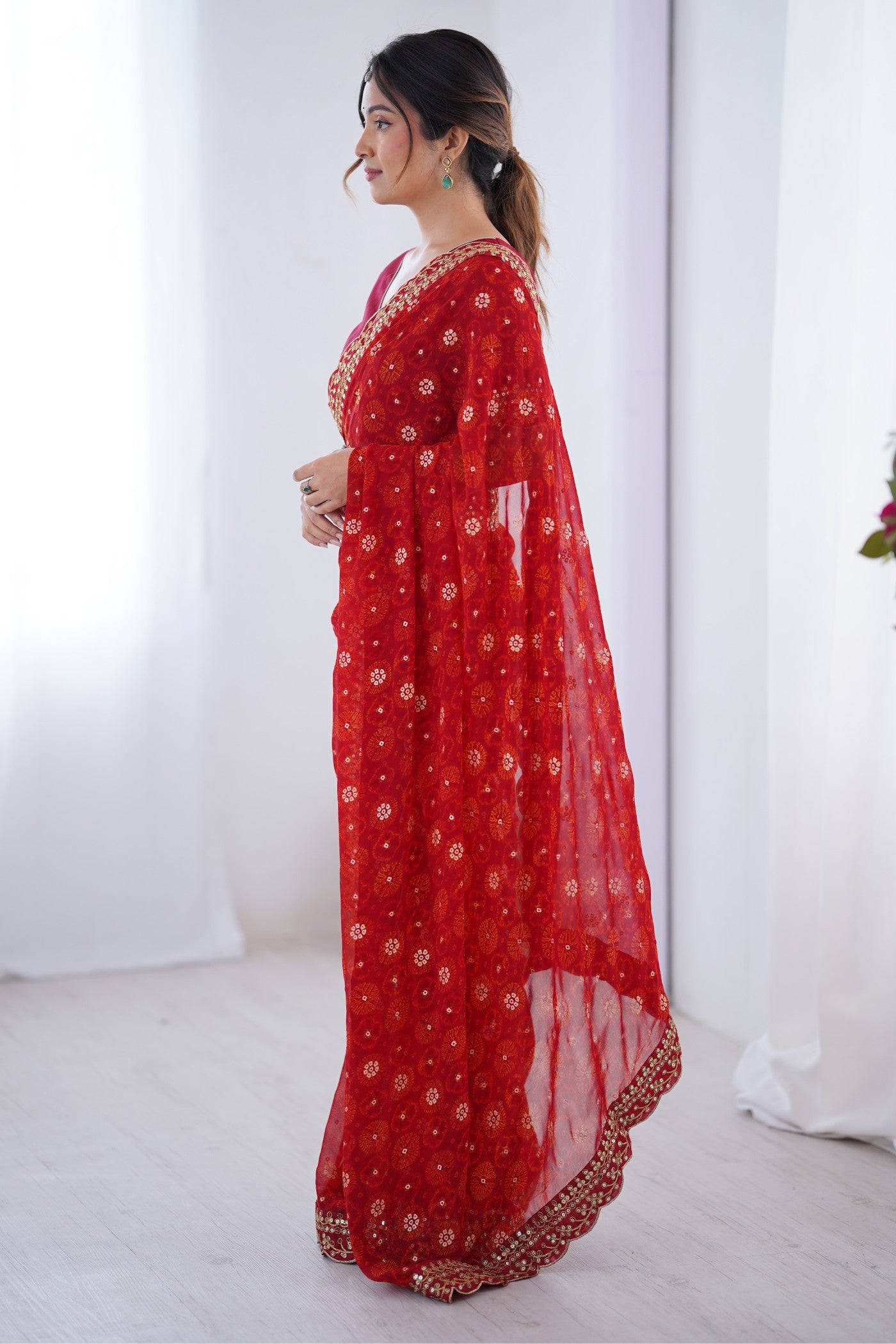 Buy MySilkLove Rose Red Embroidery Georgette saree Online