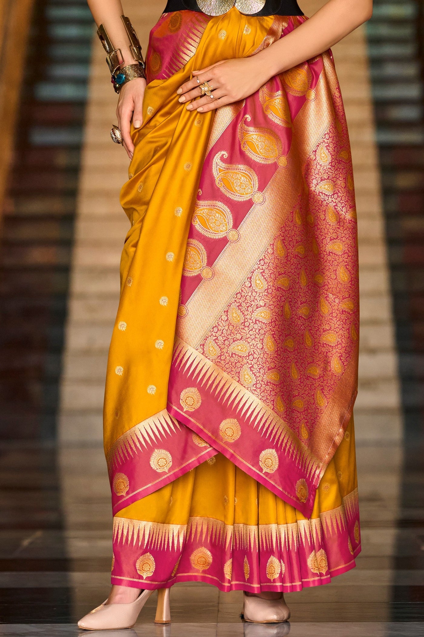Buy MySilkLove Haldi Yellow Zari Woven Banarasi Saree Online