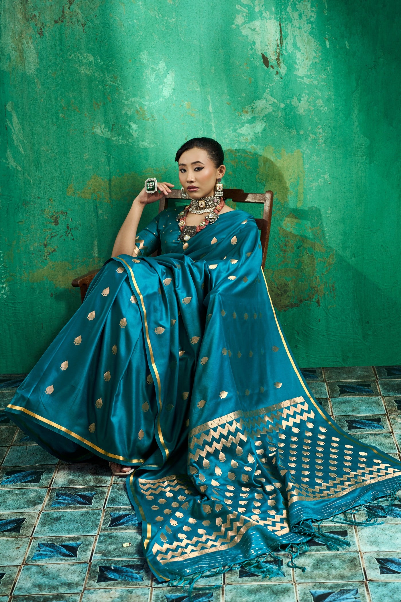 Buy MySilkLove Ocean Blue Handloom Satin Silk Saree Online