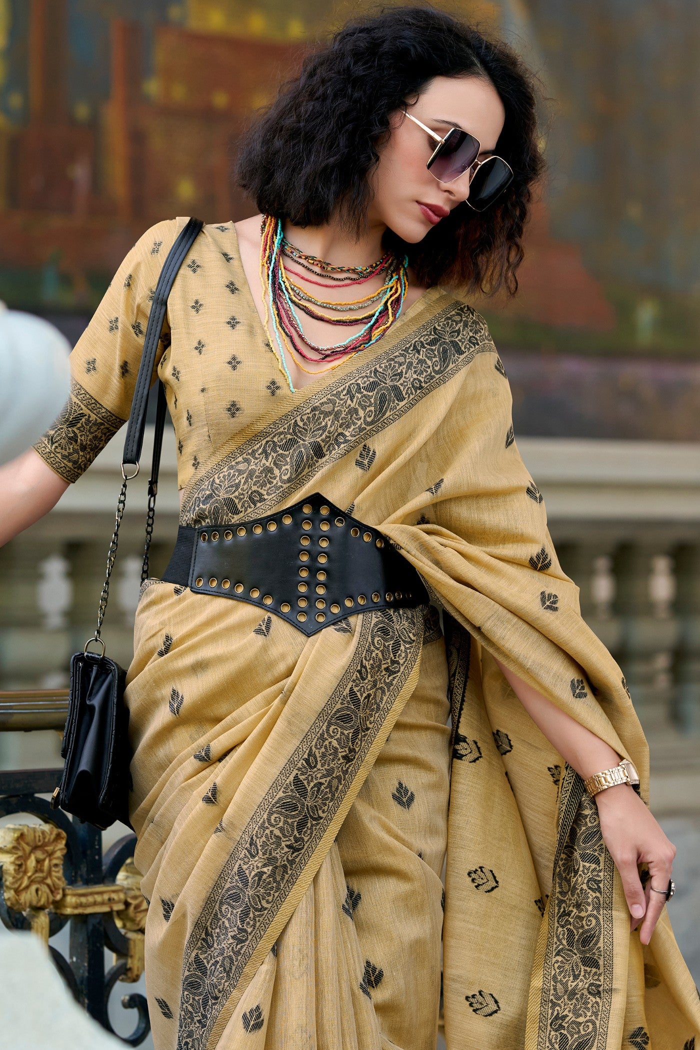 Buy MySilkLove Butter Cream Tissue Linen Saree Online